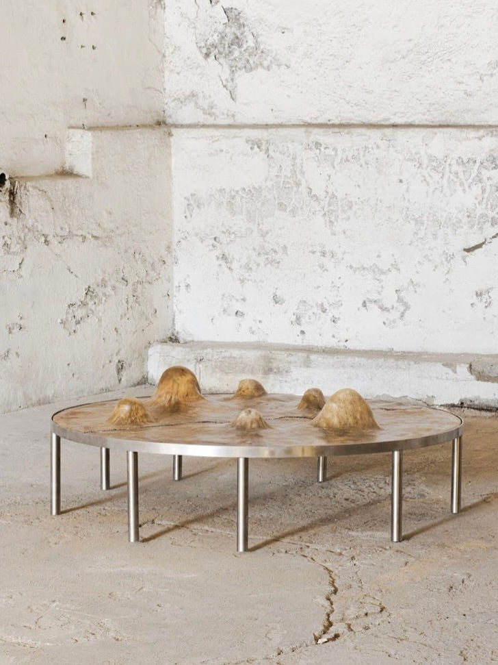 Phantom: Rawhide' Table — close-up of rawhide texture on wooden surface