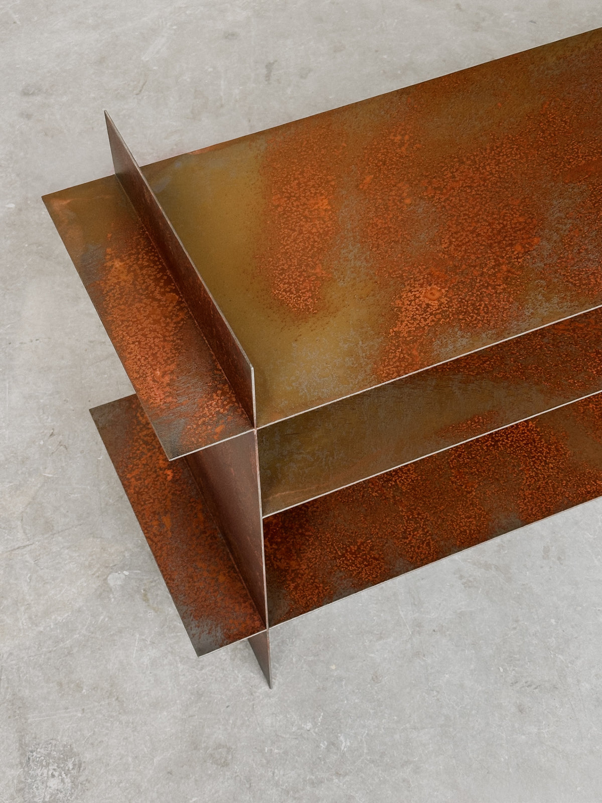 Steel Grid Shelving Unit - Rusty Finish — in context