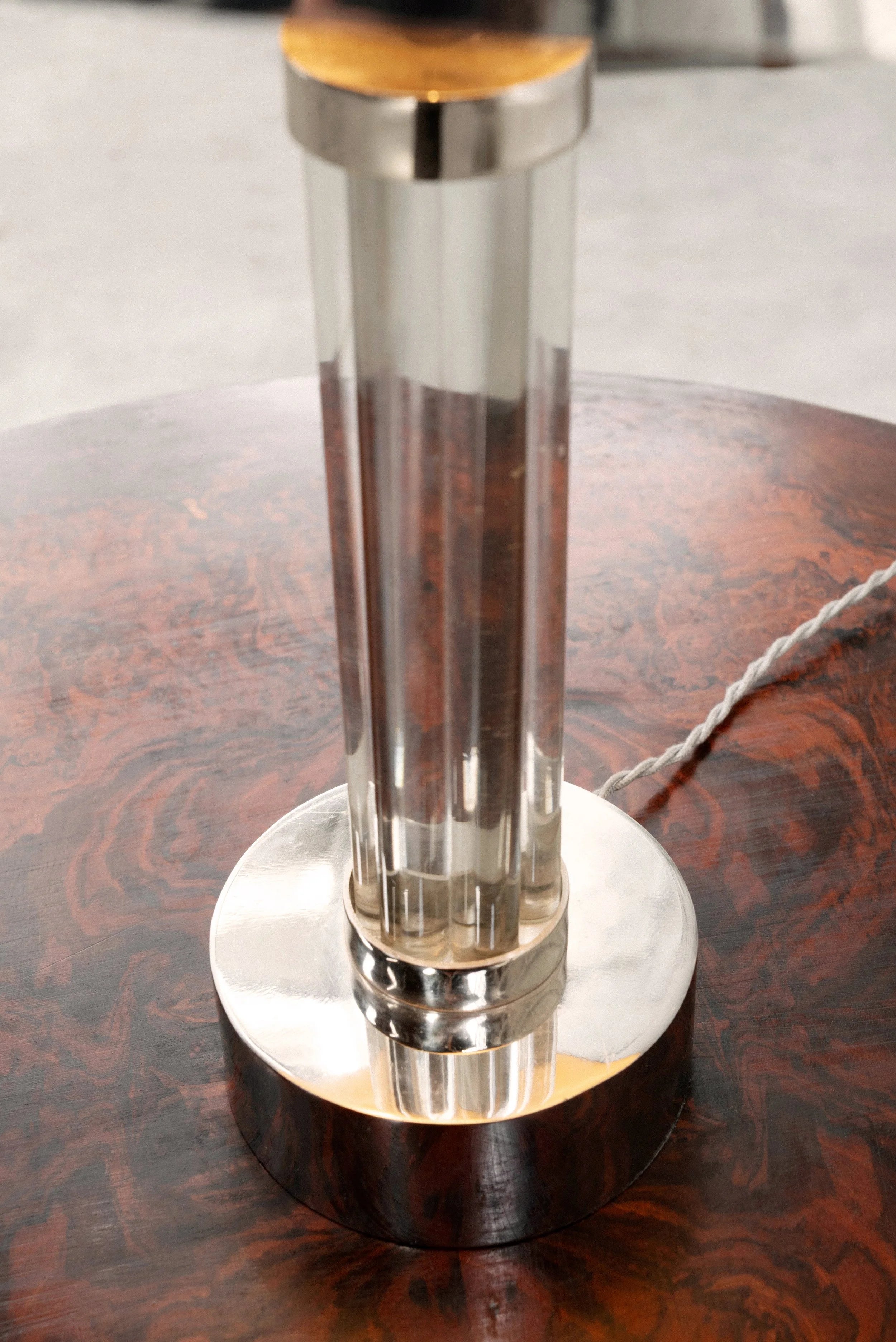 French Modernist Nickel-Plated Table Lamp Attributed to Jacques Adnet, 1940s — lifestyle setting