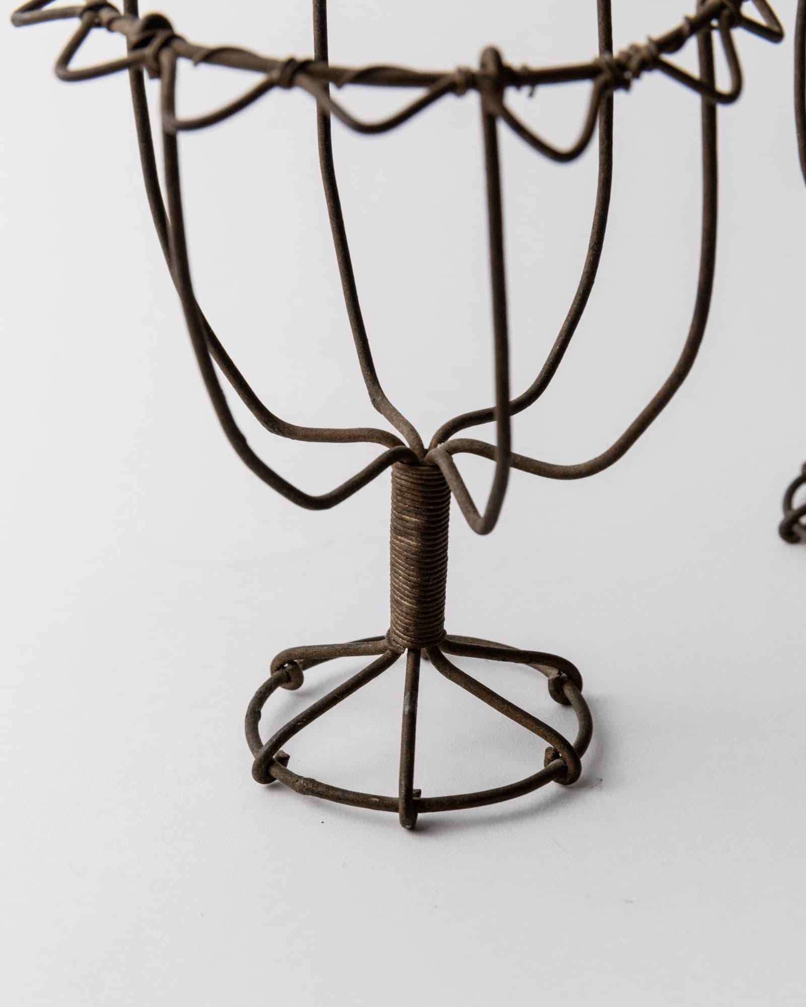 Antique 1850s Iron Wire Candleholder Set of 2