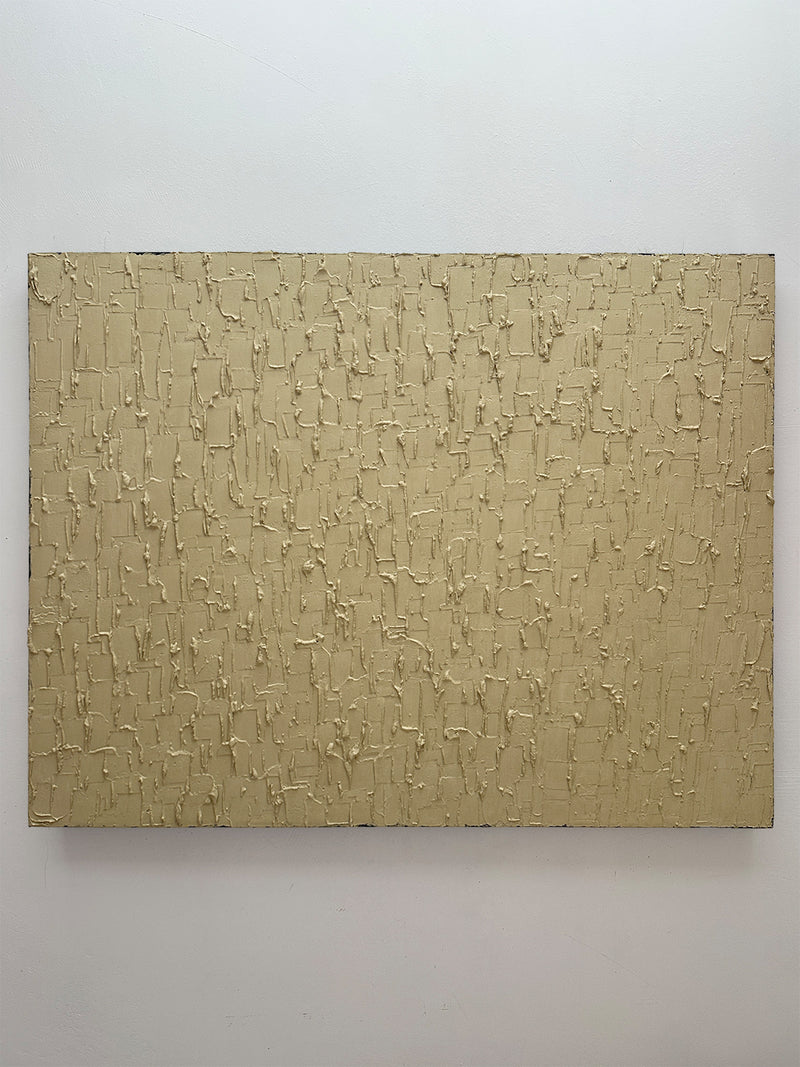 Buff titanium textured painting with cracked surface by Roi Elmaliah