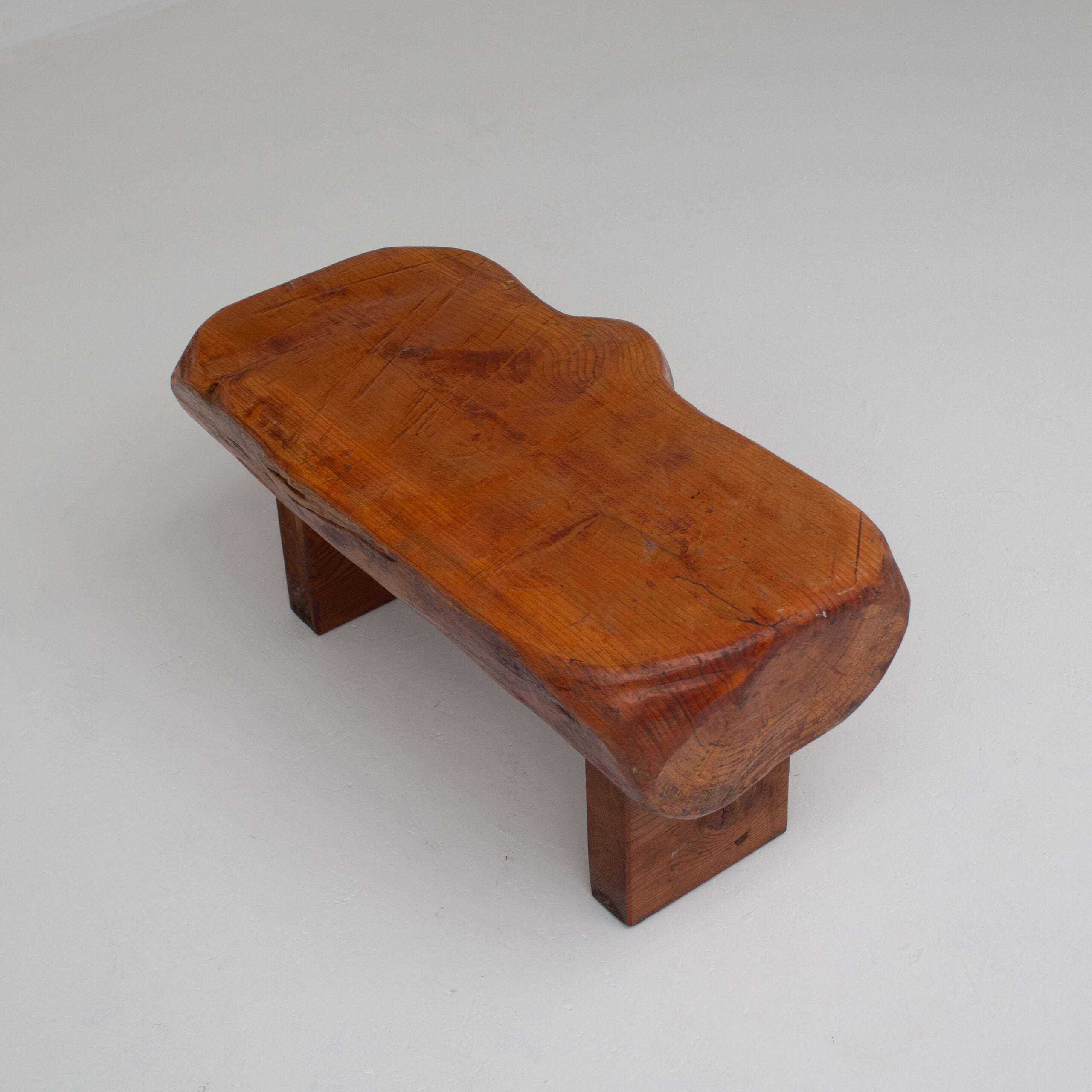 Pair of Rustic Wooden Sculptural Benches in Solid Wood — back view showing solid wood grain