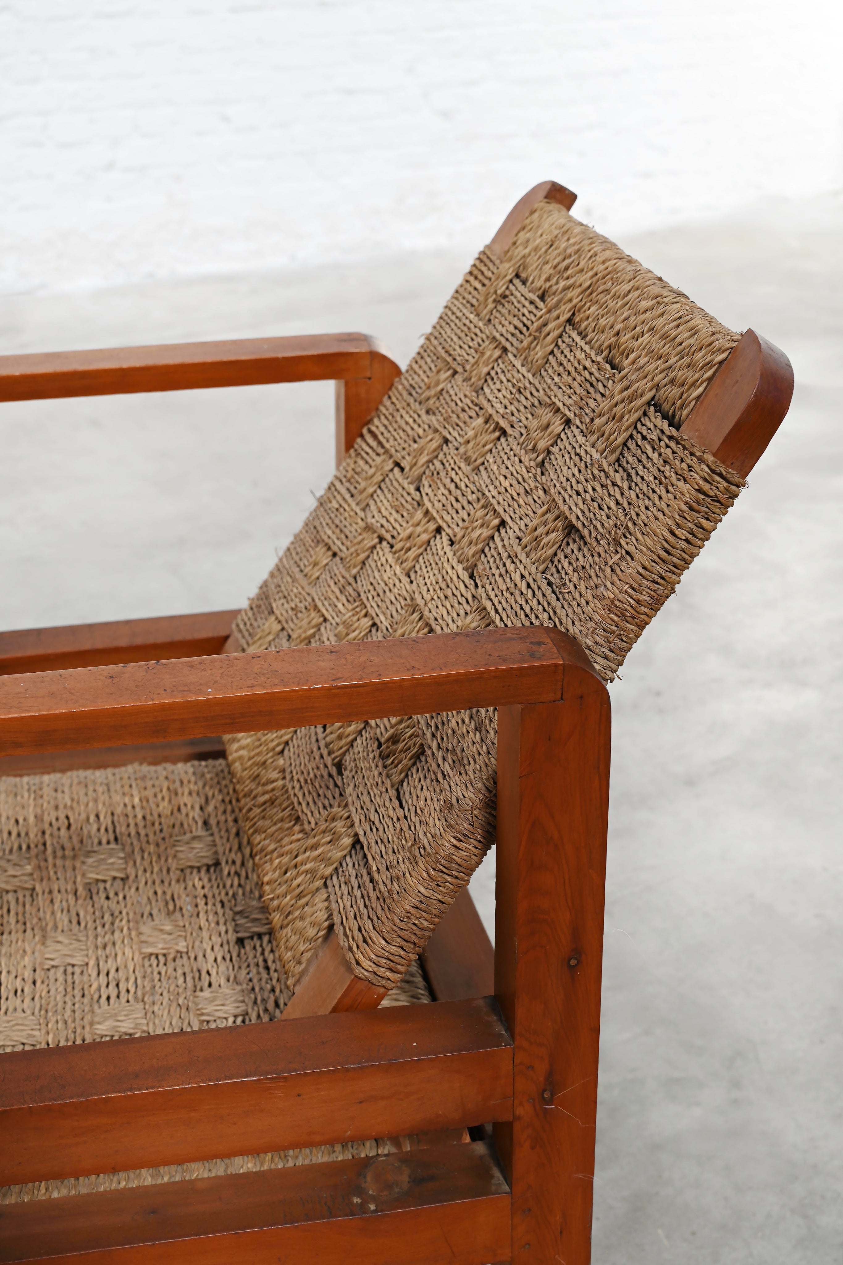 Pair of French Oak and Woven Straw Armchairs, France, 1960s — alternate view
