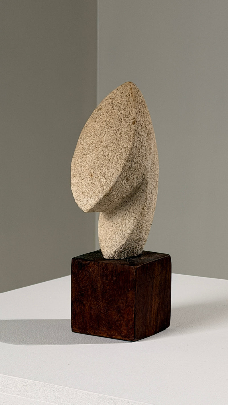 Stone Sculpture on Base, Anonymous Artist, France, circa 1950 — close-up of textured stone on wooden base