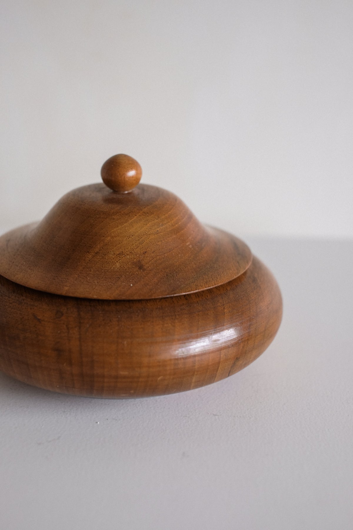 Handcrafted Wooden Lidded Bowl — side angle