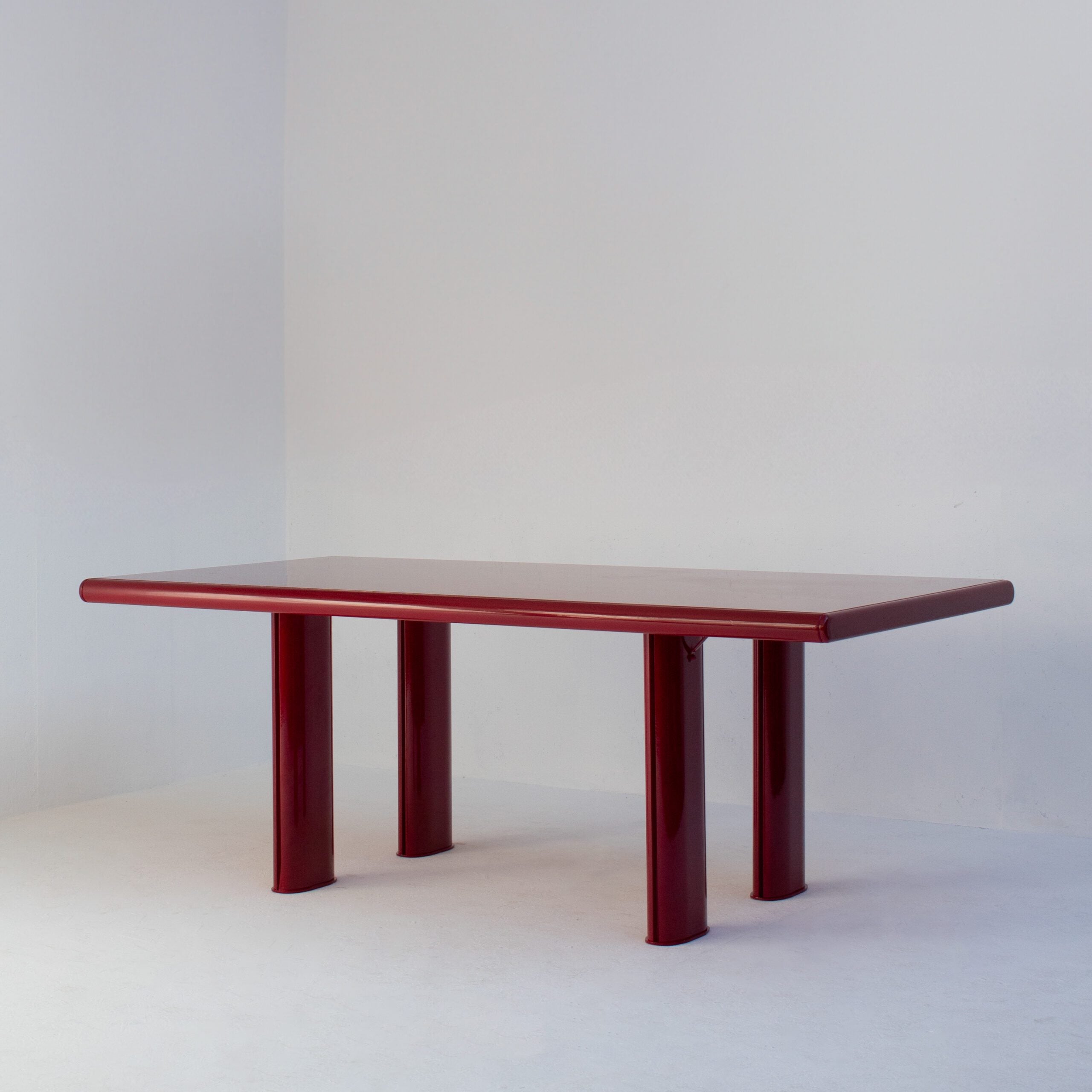 Red Lacquered Dining Table in Wood and Metal