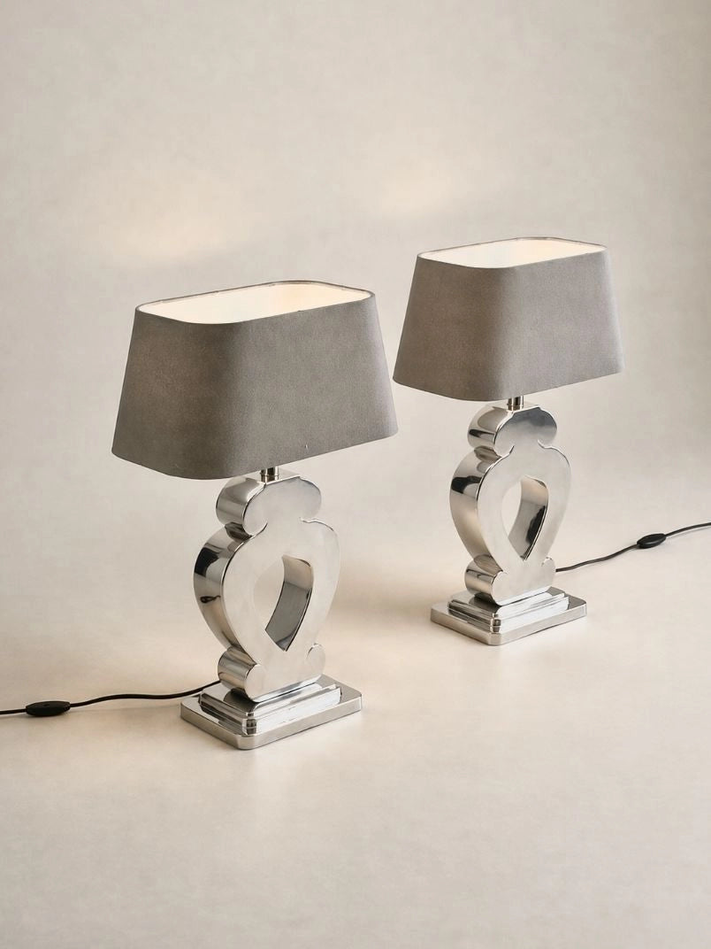 1980s Netherlands Table Lamp in Fabric and Heavy Cast Aluminum — detail view