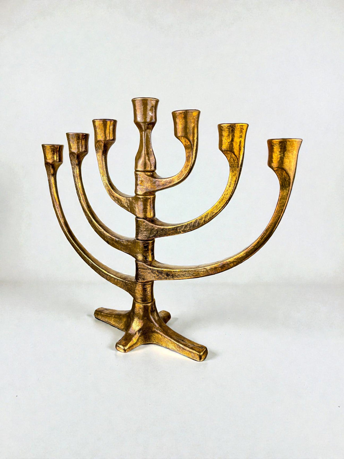 Brutalist Michael Harjes Adjustable Arms Menorah Candelabra in Bronze, Germany 1960s — lifestyle setting