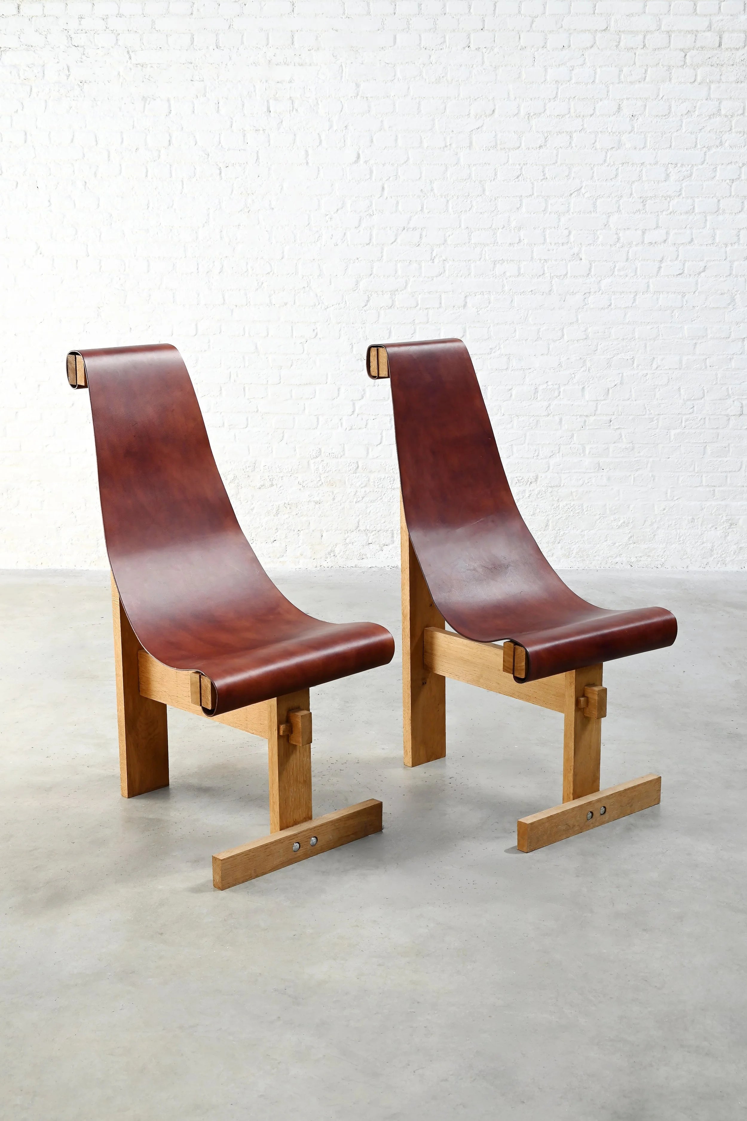 Set of Two Leather Sling Chairs in the Manner of Dominique Zimbacca, 1970s — detail view