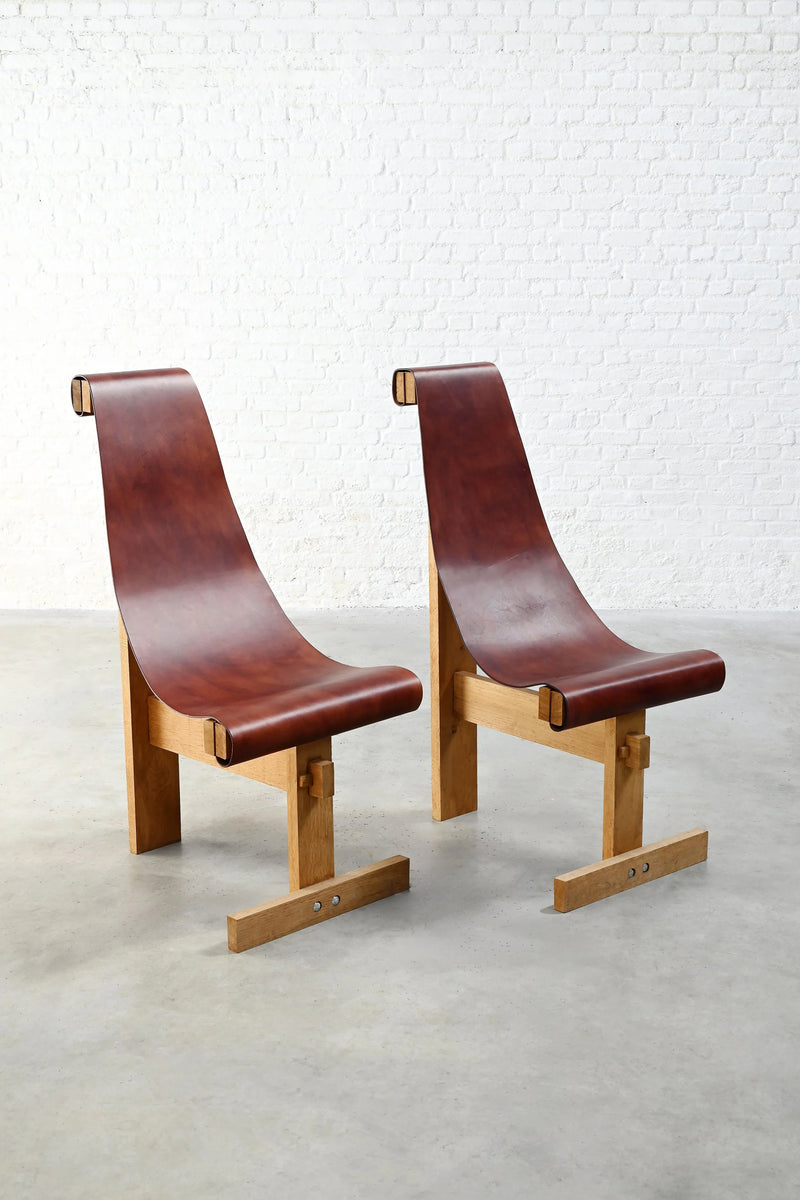 Set of Two Leather Sling Chairs in the Manner of Dominique Zimbacca, 1970s — detail view