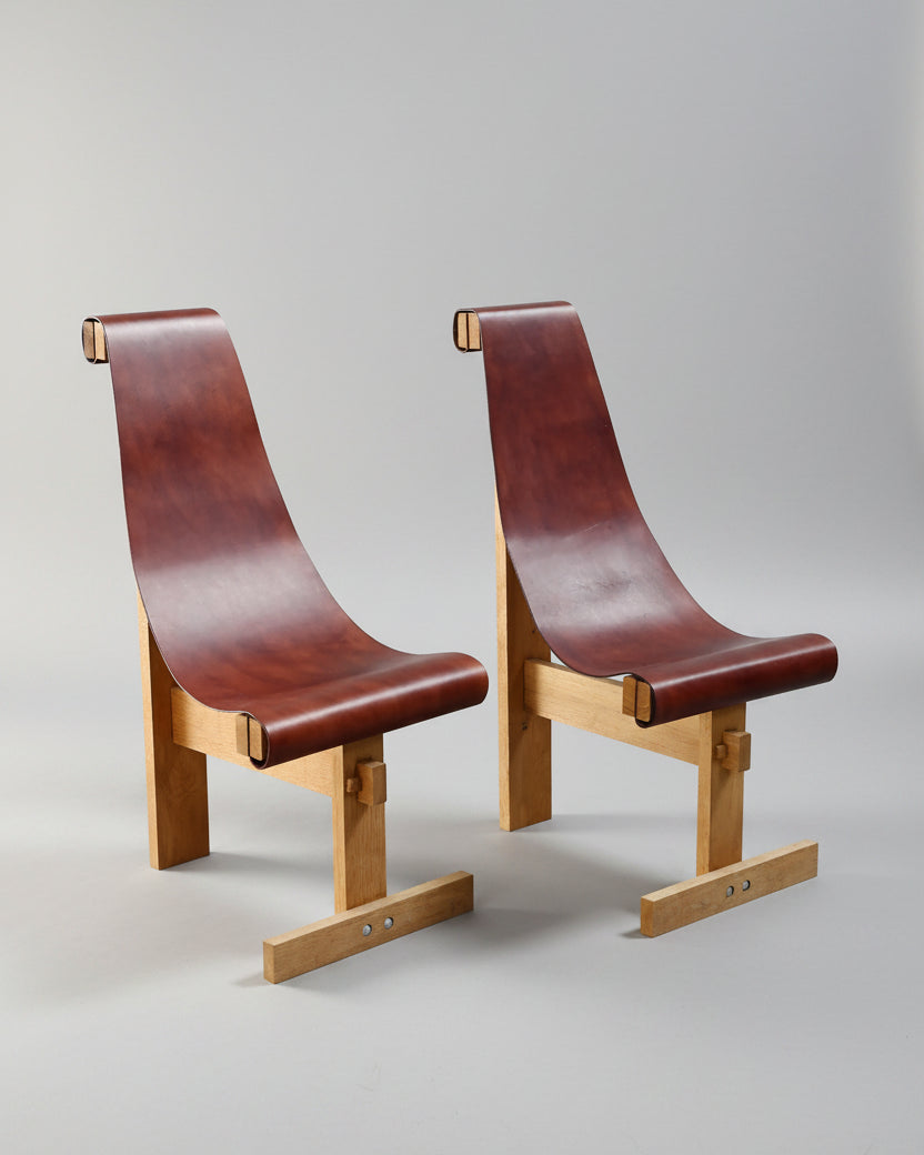 Set of Two Leather Sling Chairs in the Manner of Dominique Zimbacca, 1970s — detail view