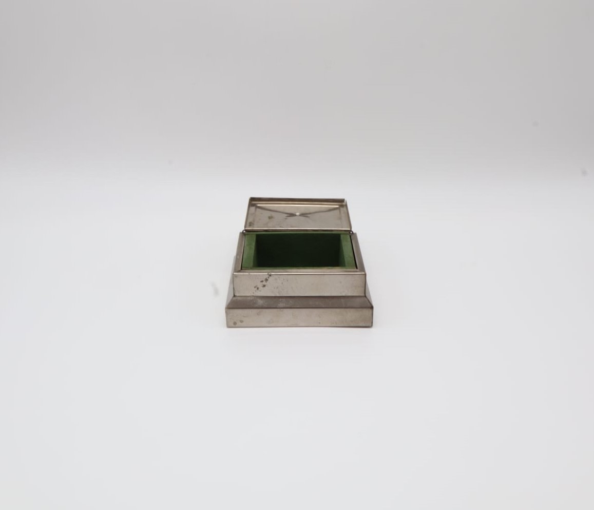 Art Deco Stepped Pewter Cigarette Box – Germany, 1930s — side angle