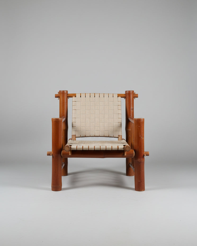 One-of-a-Kind Artist-Built Brutalist Bamboo Armchair, 1970s — detail view