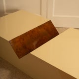 Wood lacquered coffee table - Italy — close-up of glossy cream surface and wood detail
