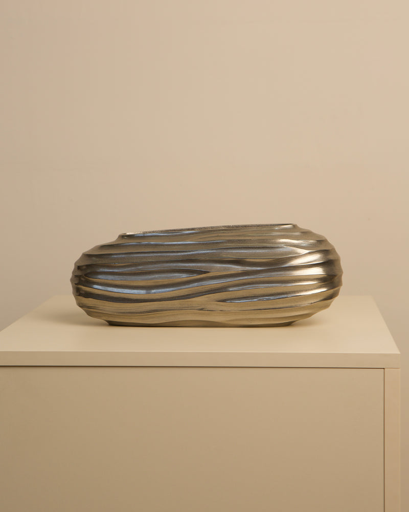 Long aluminum Strillé vase with ribbed texture, 1980s design