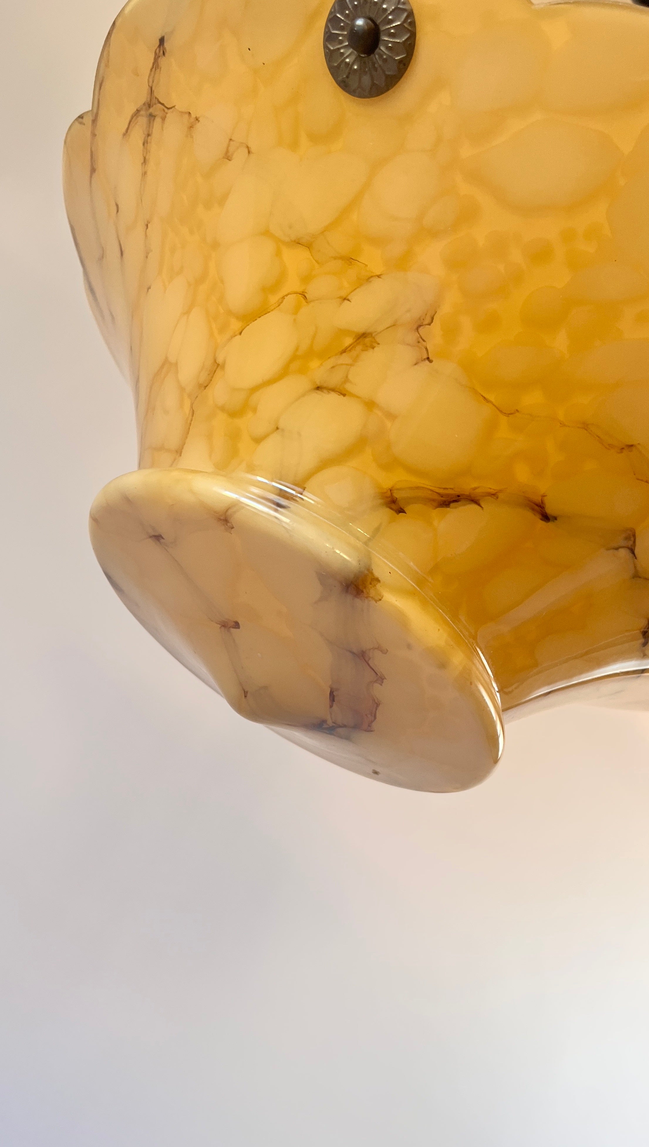 Vintage Swedish Marbled Glass Pendant Light – Alabaster Bowl c.1940s — close-up of marbled glass detail