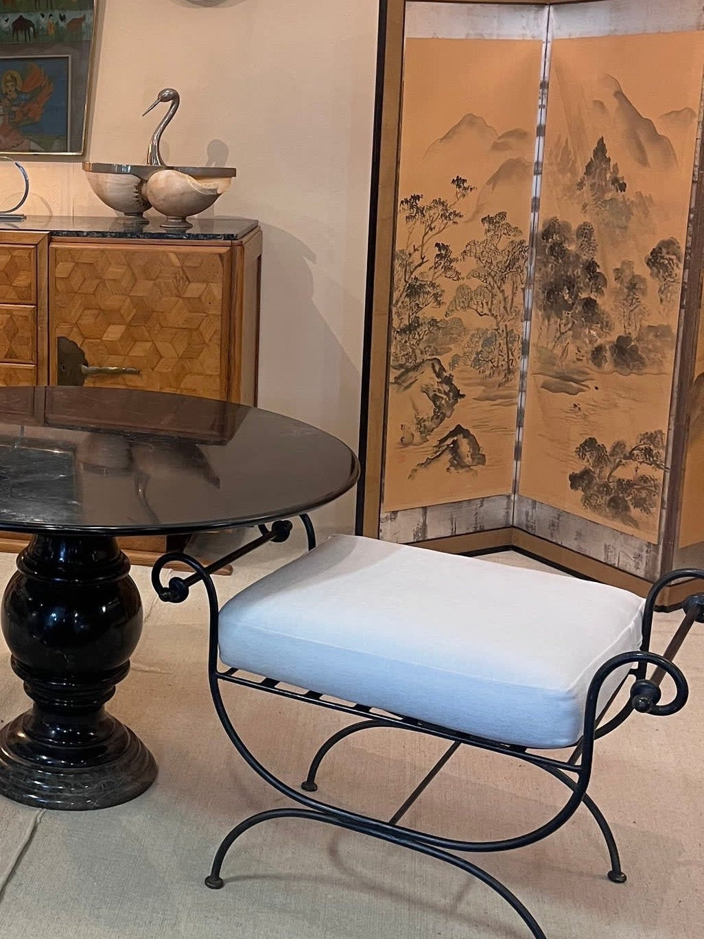 Large Pair of Italian Curule Stools, c.1950 — side angle