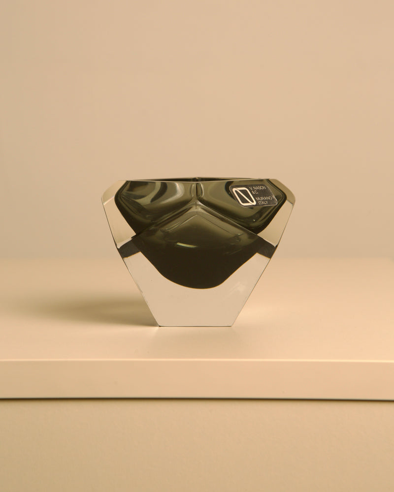 Black diamond-shaped Murano glass vide poche by Flavio Poli
