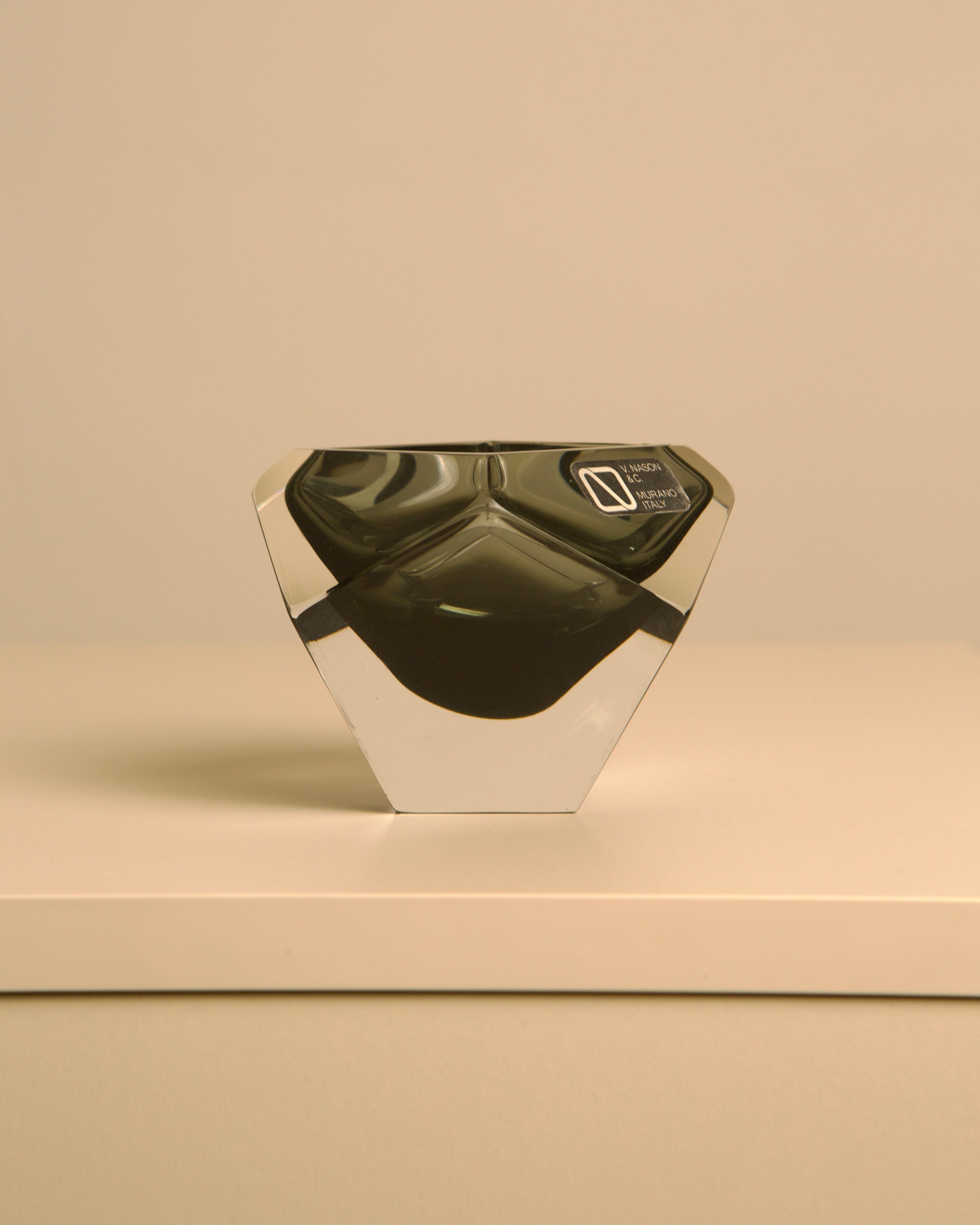 Black diamond-shaped Murano glass vide poche by Flavio Poli