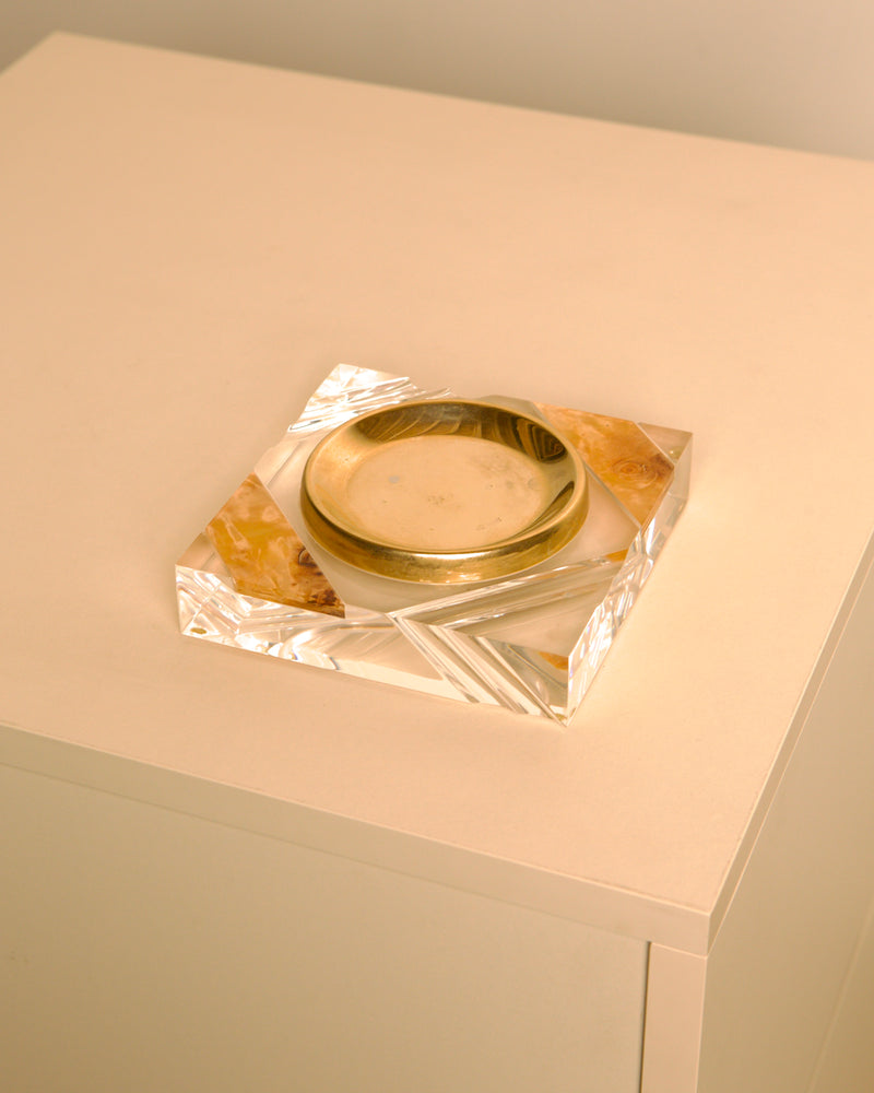 Italian Square Lucite and Brass Vide-Poche / Ashtray, 1970s by Treaptyque | The Oblist