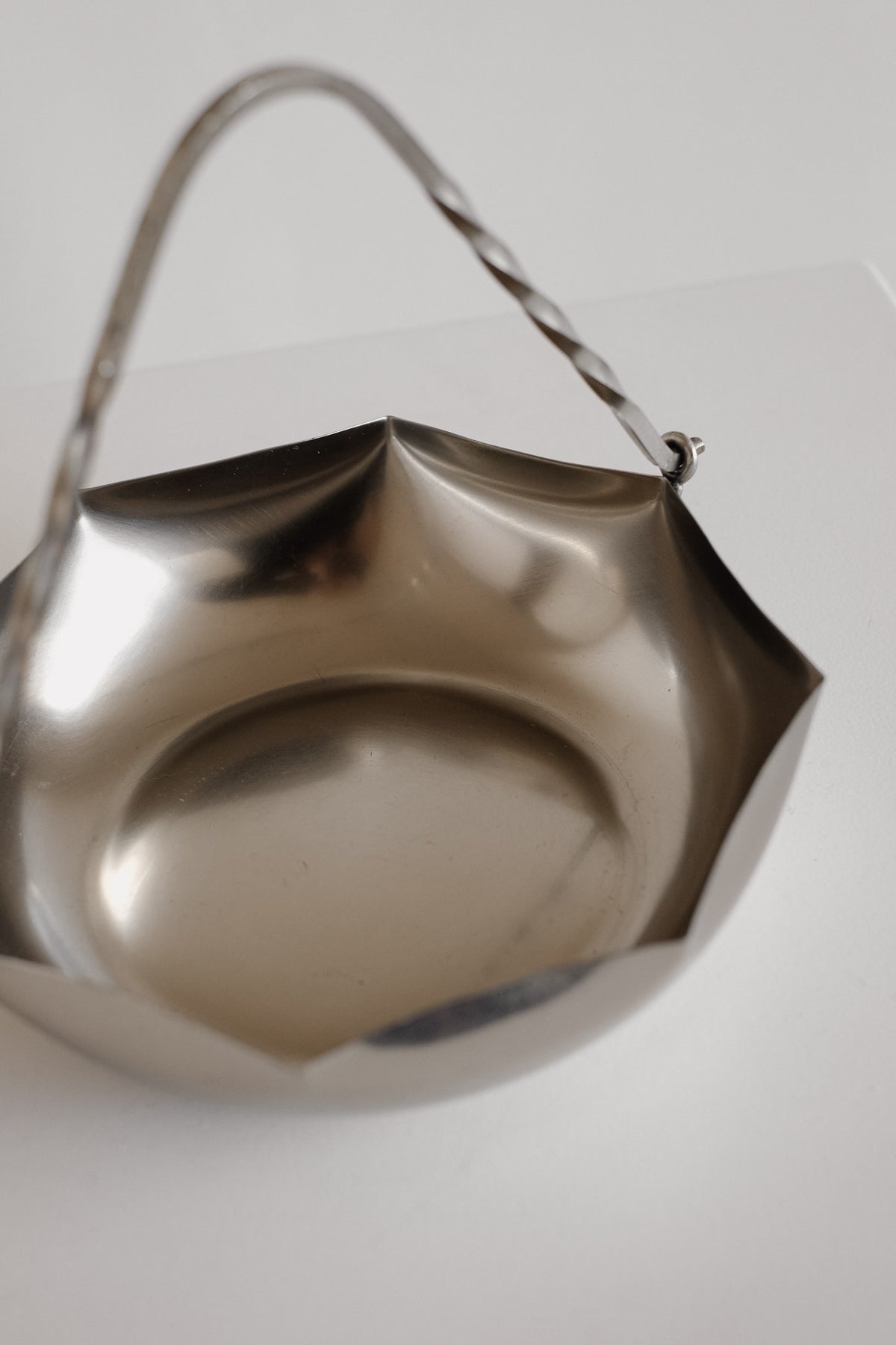 Vintage Jeka Tiel Pewter Basket with Twisted Handle — alternate view