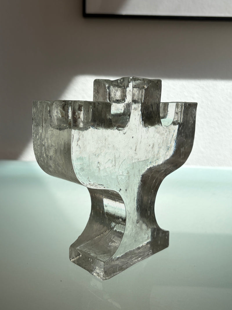Brutalist Cast Glass Candelabra, Attributed to Pukeberg, Sweden, 1960s by OBJECT AGENCY | The Oblist