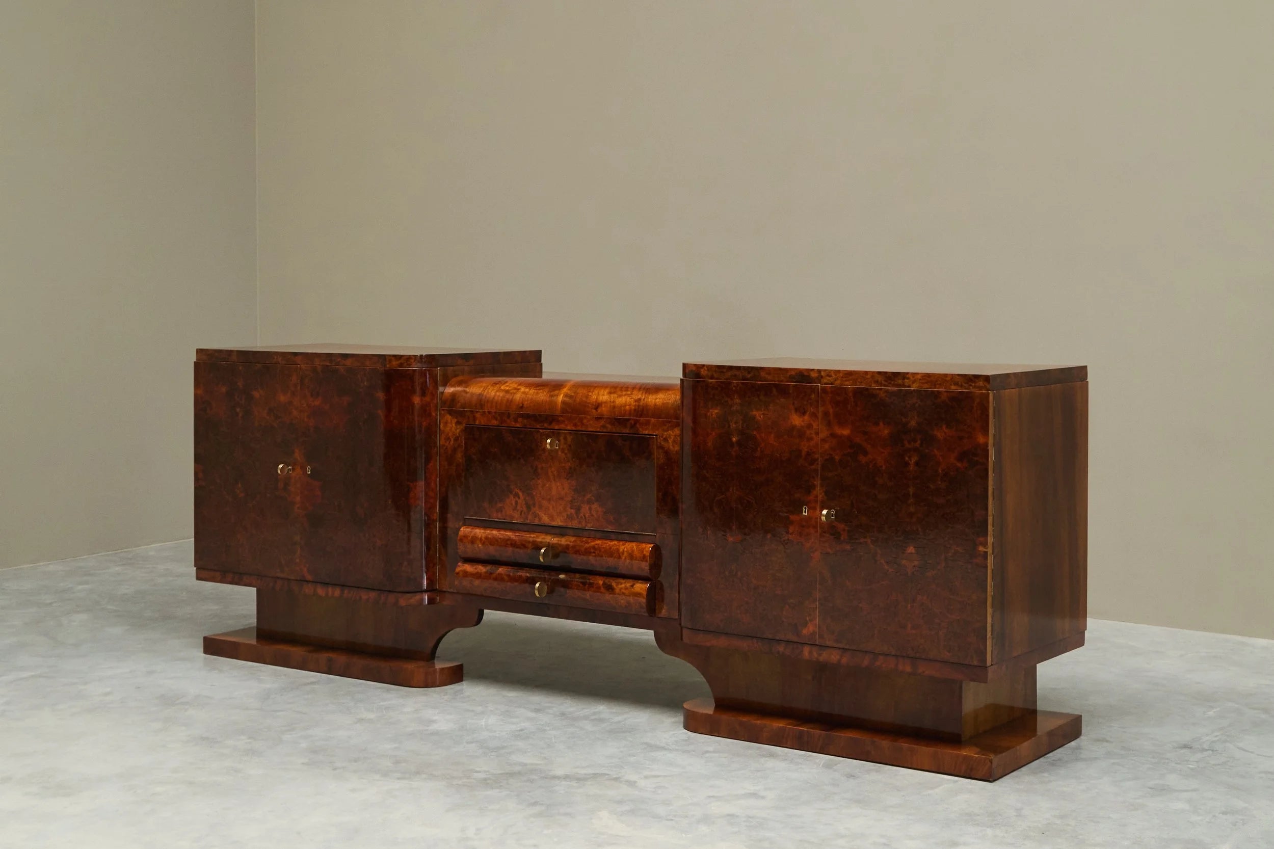 Exceptional De Coene Frères Art Deco Sideboard in Walnut and Burl Walnut Veneer Belgium 1930s — in context