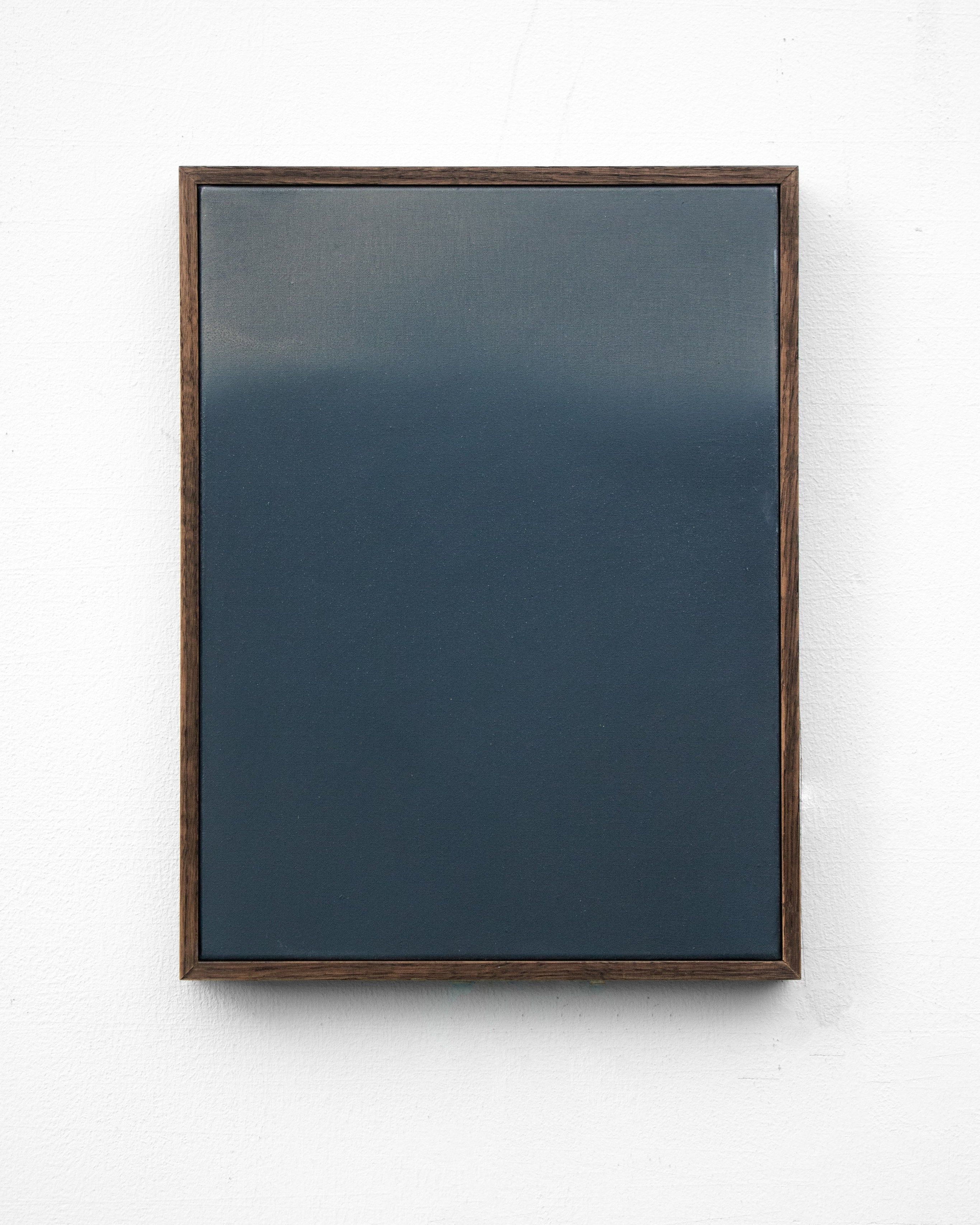 Abstract blue-gray oil painting on linen by David Hardy in wooden frame