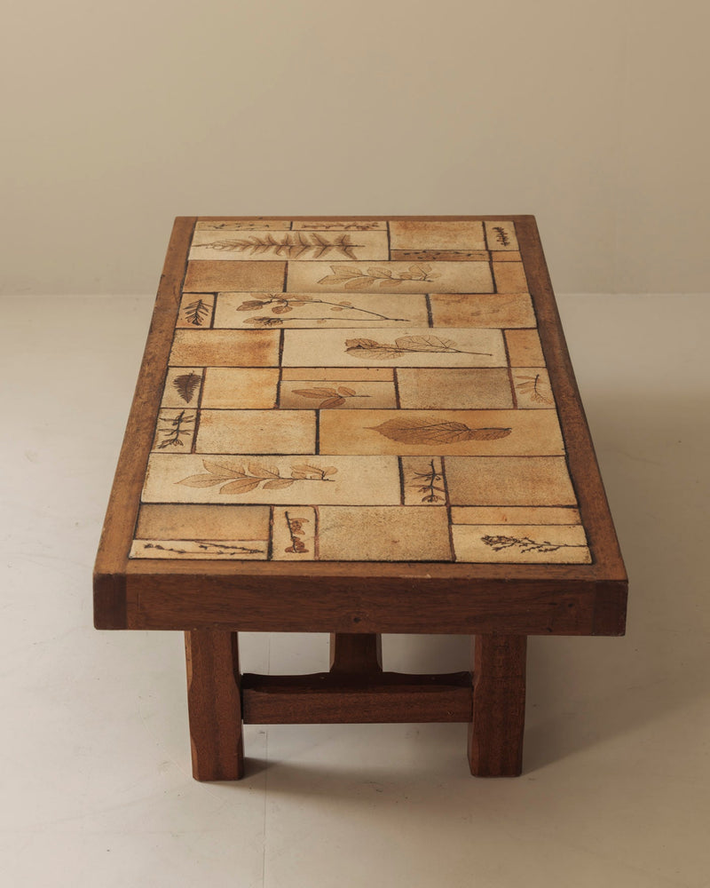 Coffee Table in Oak and Ceramic Sandstone Tiles by Roger Capron, France 1965 — lifestyle setting