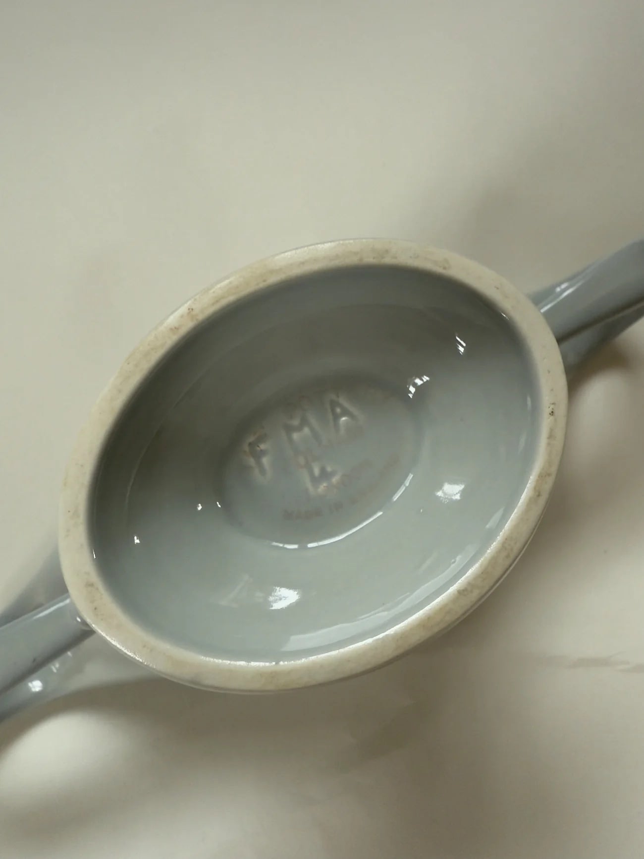 Fulham Pottery Mantle Vase in Powder Blue, 1930s — top view showing interior glaze detail