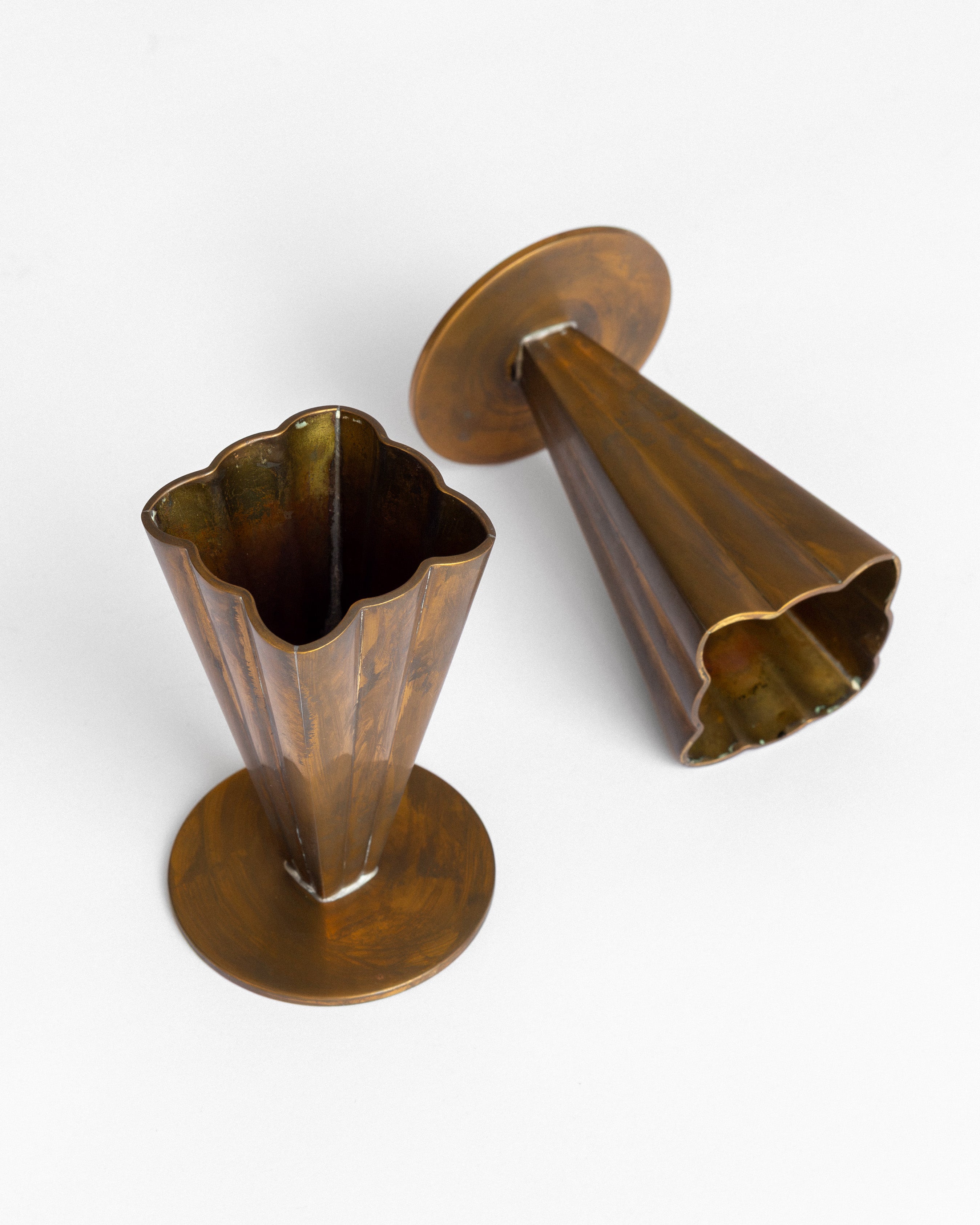 Pair of Scandinavian Modern Brass Vases, 1950s, Sweden — lifestyle setting