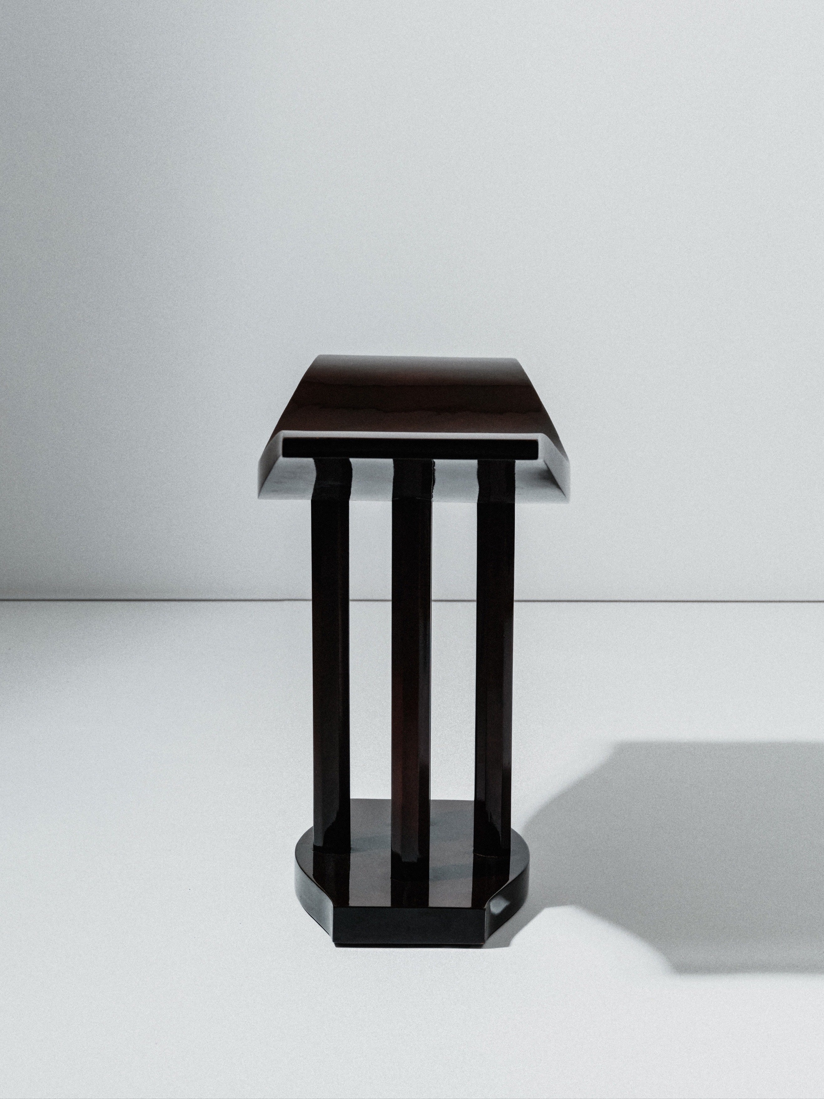 Curule Stool, Art Deco Style, Varnished Wood, Late 20th Century, France — lifestyle setting