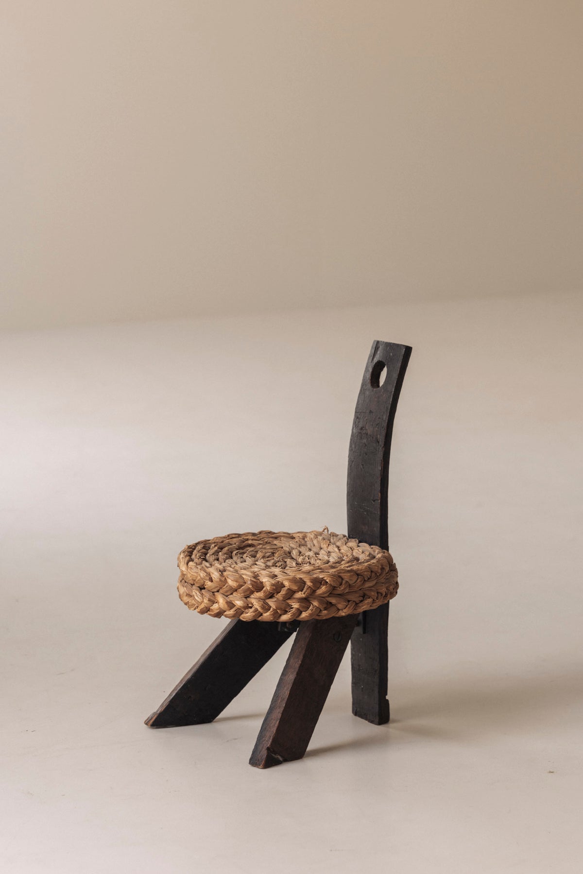 Rare Chair and Matching Stool by Adrien Audoux and Frida Minet, France 1950s — close-up