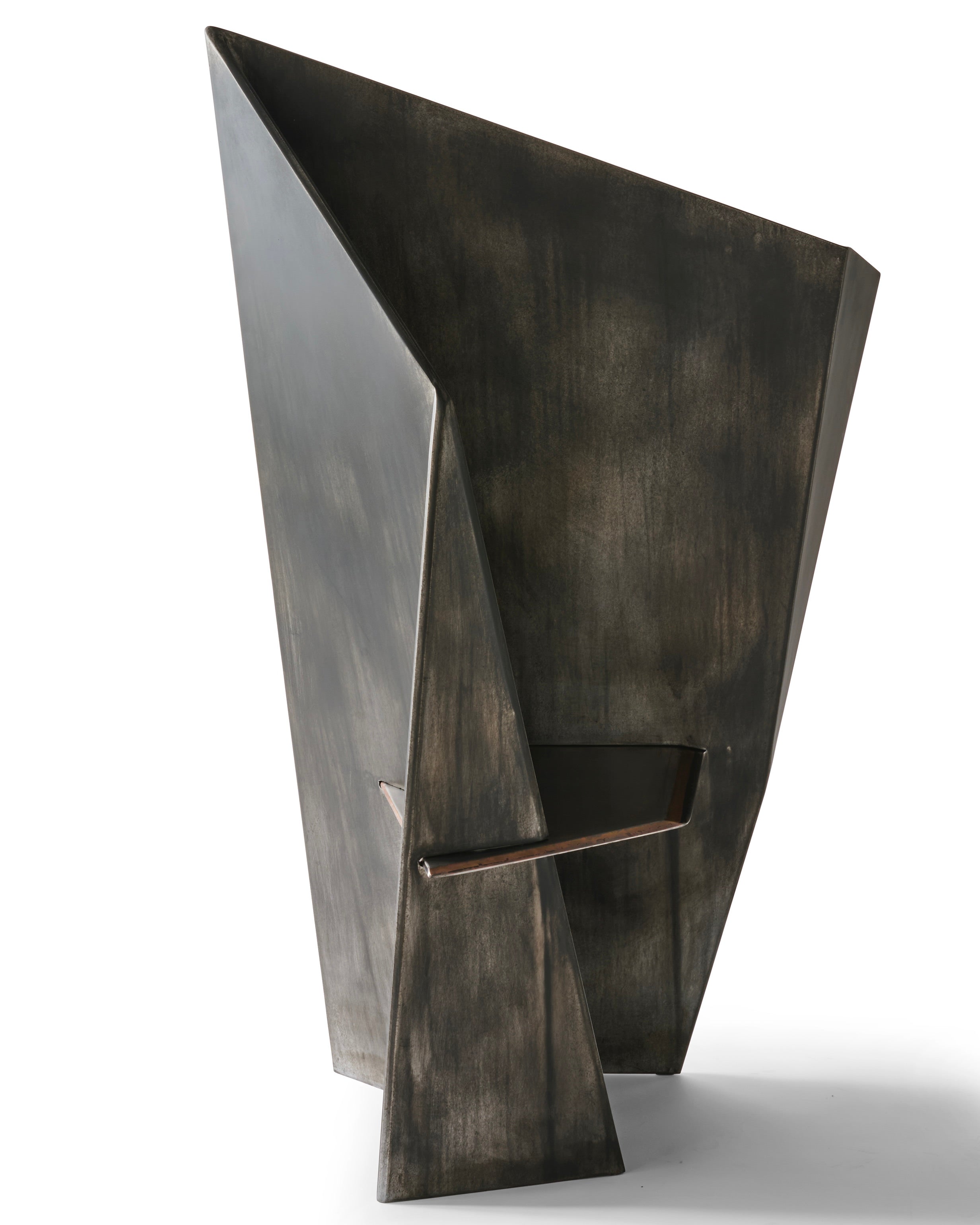 HARAKIRI Conceptual Chair in Metal and Steel — angled view highlighting geometric design