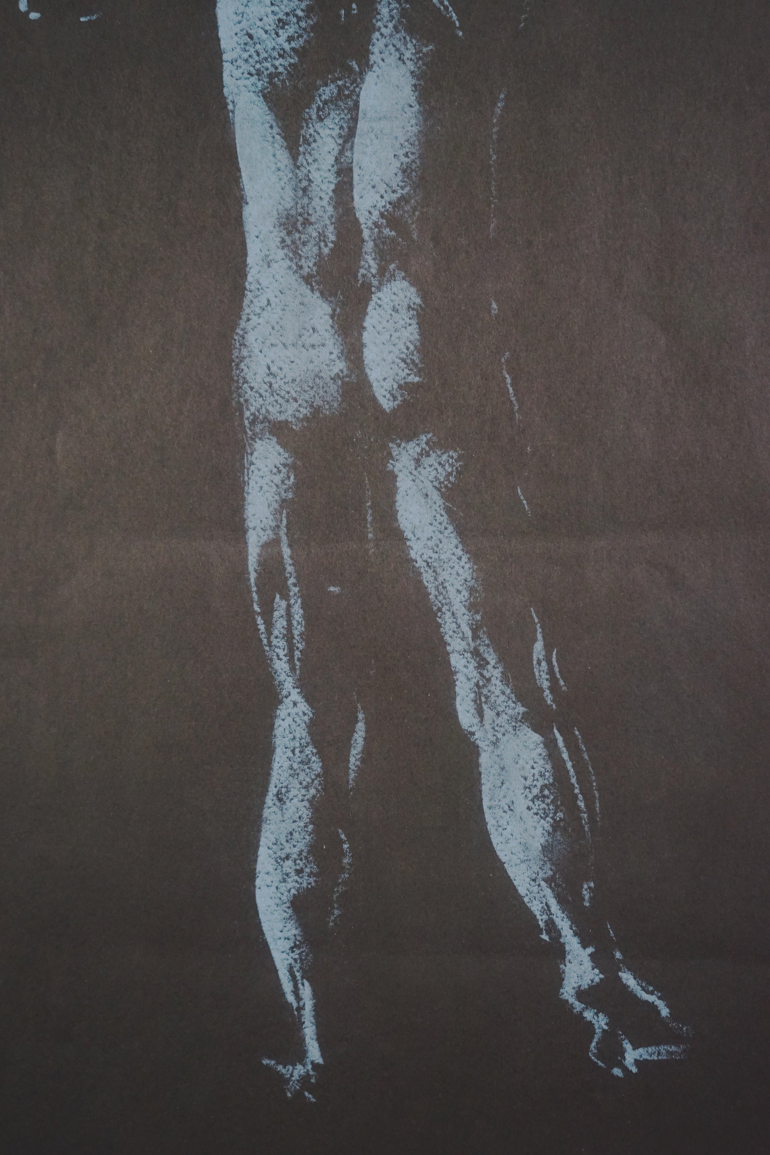 Italian Chalk Drawing — Male Figure 1981 — close-up of chalk on dark paper