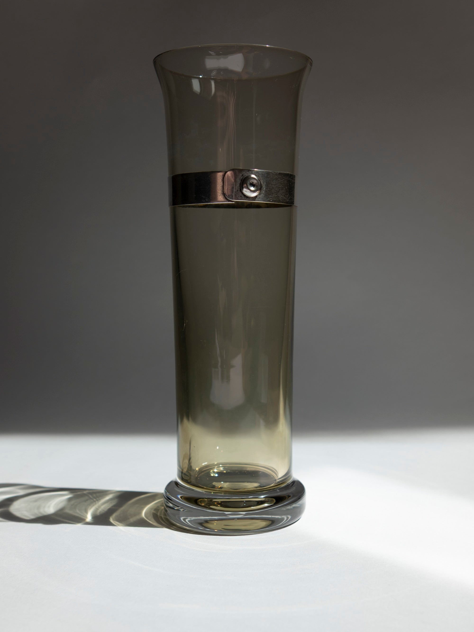 Italian Smoked Glass Vase with 925 Sterling Silver Belt | c. 1970s by Trove Paris | The Oblist