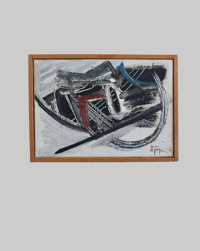 Lars Sjögren abstract oil painting with geometric forms, Sweden 1965