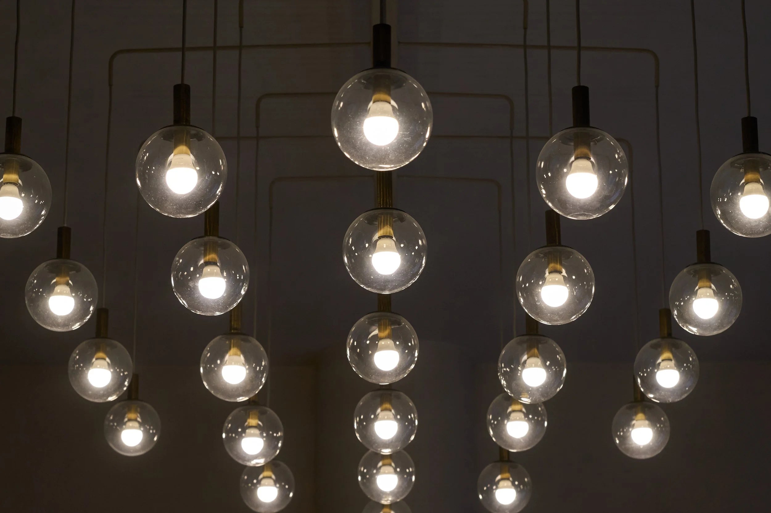 Monumental Pair of Mid-Century Chandeliers in Glass, Metal and Patinated Brass 1960, 1960 — in context