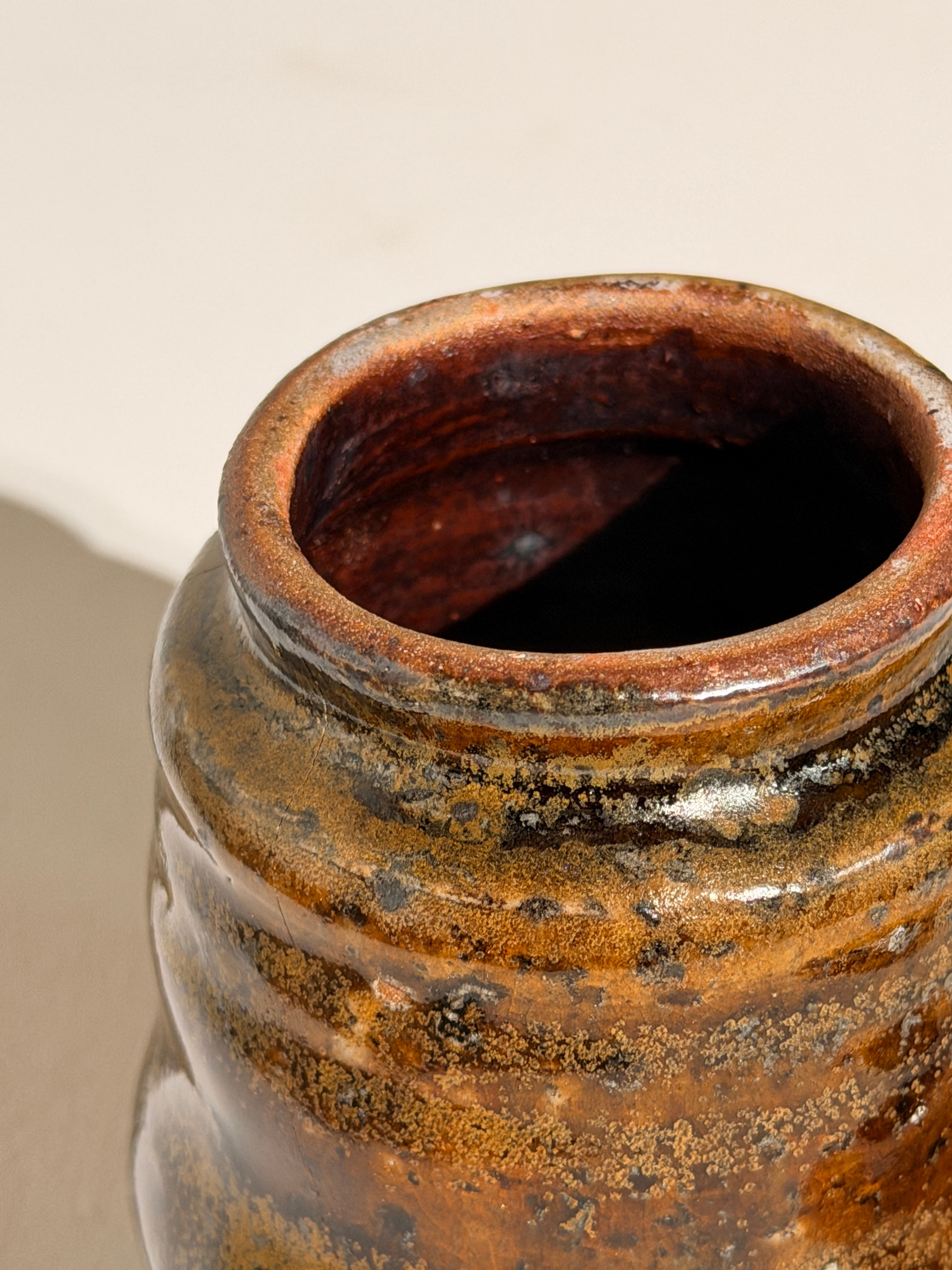 Covered glazed stoneware pot, France, circa 1960–1970. — side angle