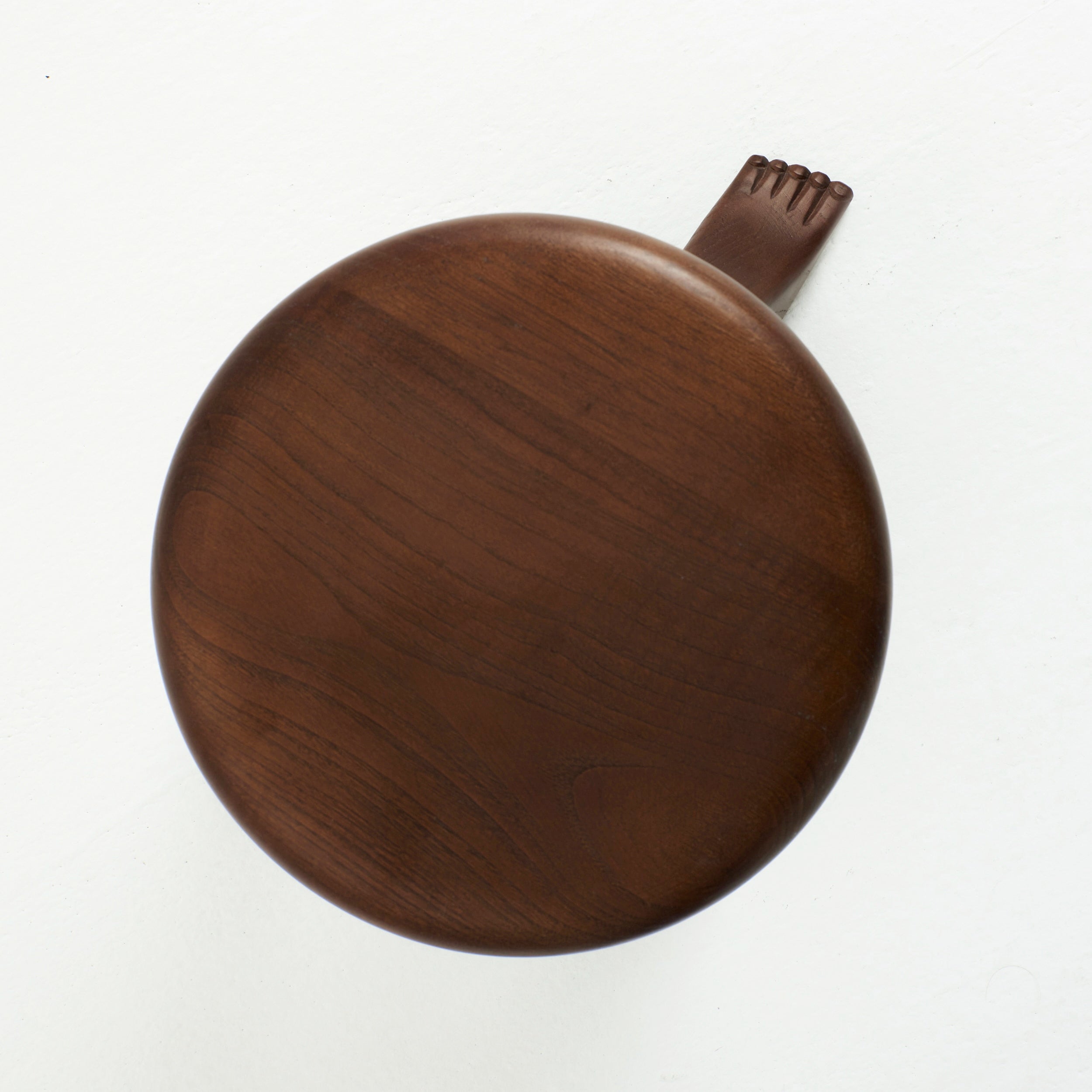 Foot Stool in Black Chestnut — top view of round wooden seat