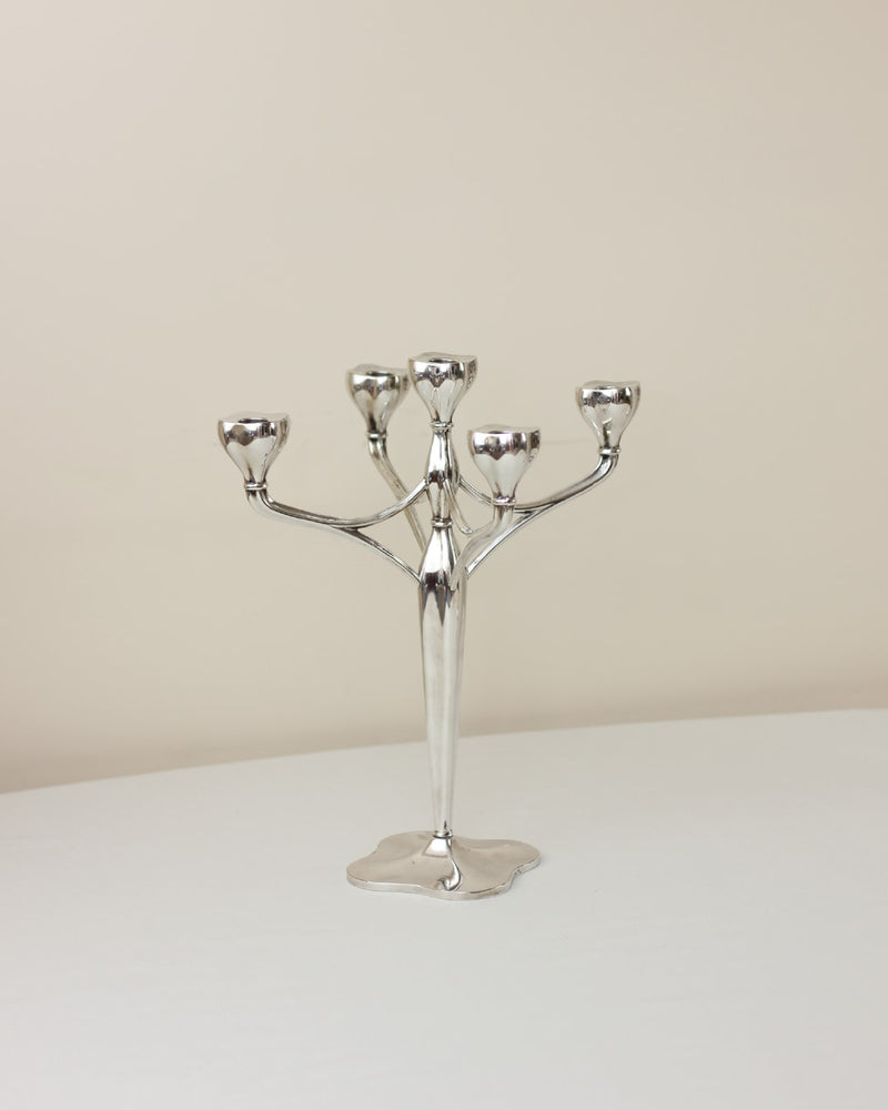 Vintage Alpaca Candleholder — close-up of polished silver finish