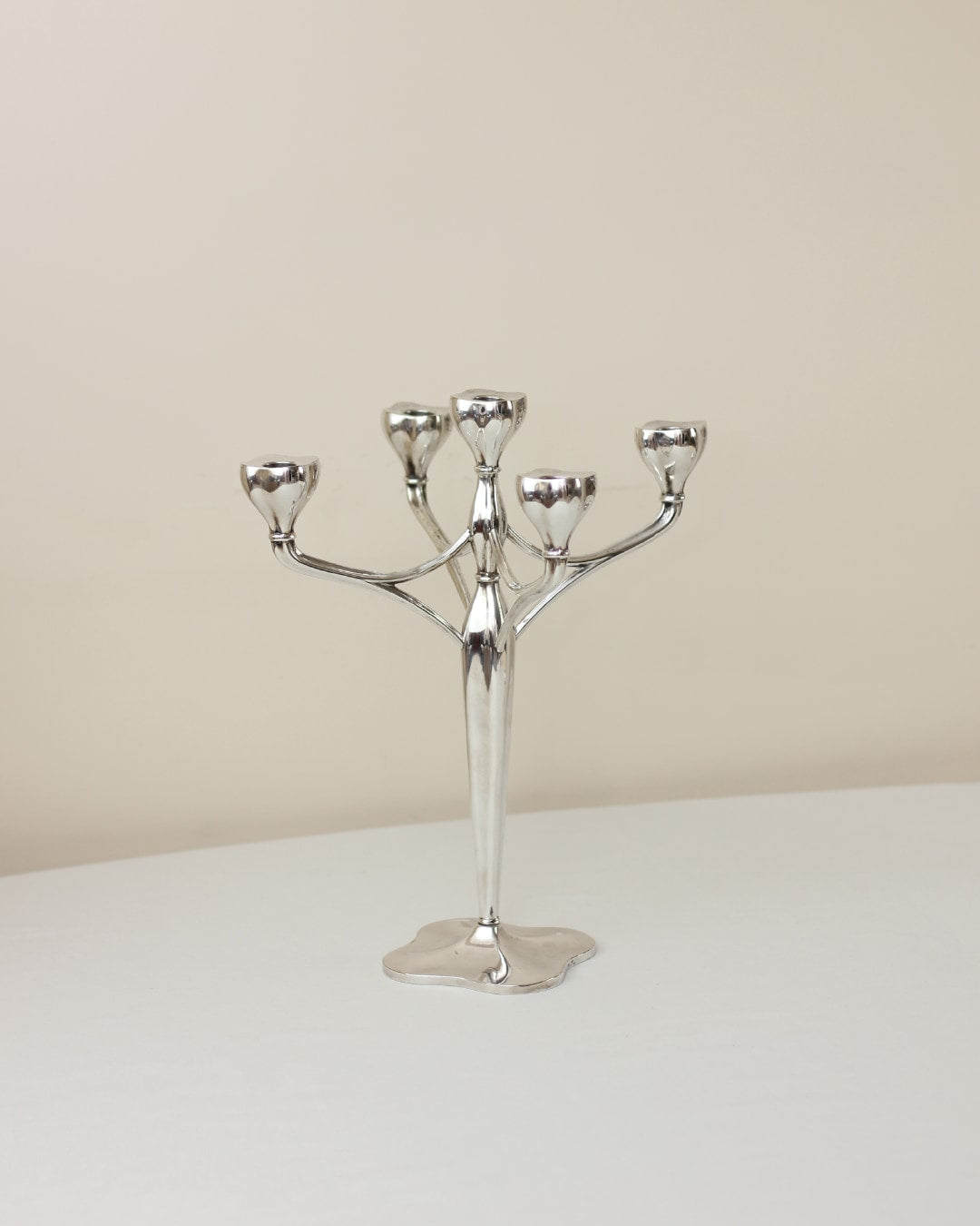 Vintage Alpaca Candleholder — close-up of polished silver finish