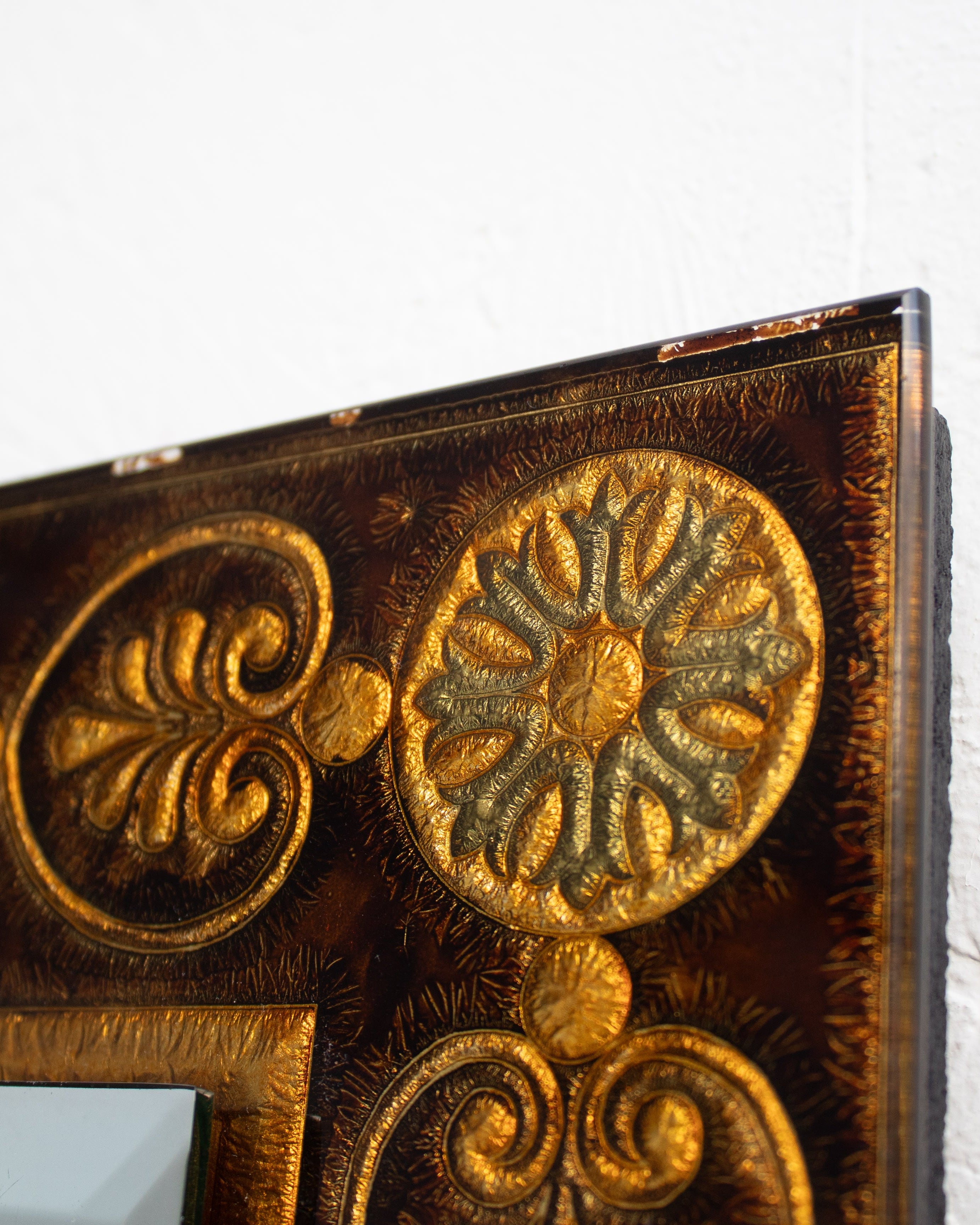 Ornate gilded corner detail of Erwin Walter Burger wall mirror