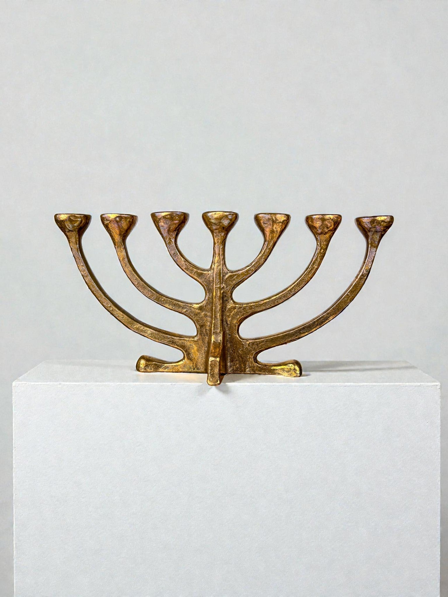 Brutalist Michael Harjes Menorah Candelabra in Bronze, Germany, 1960's by Malamar Studio | The Oblist