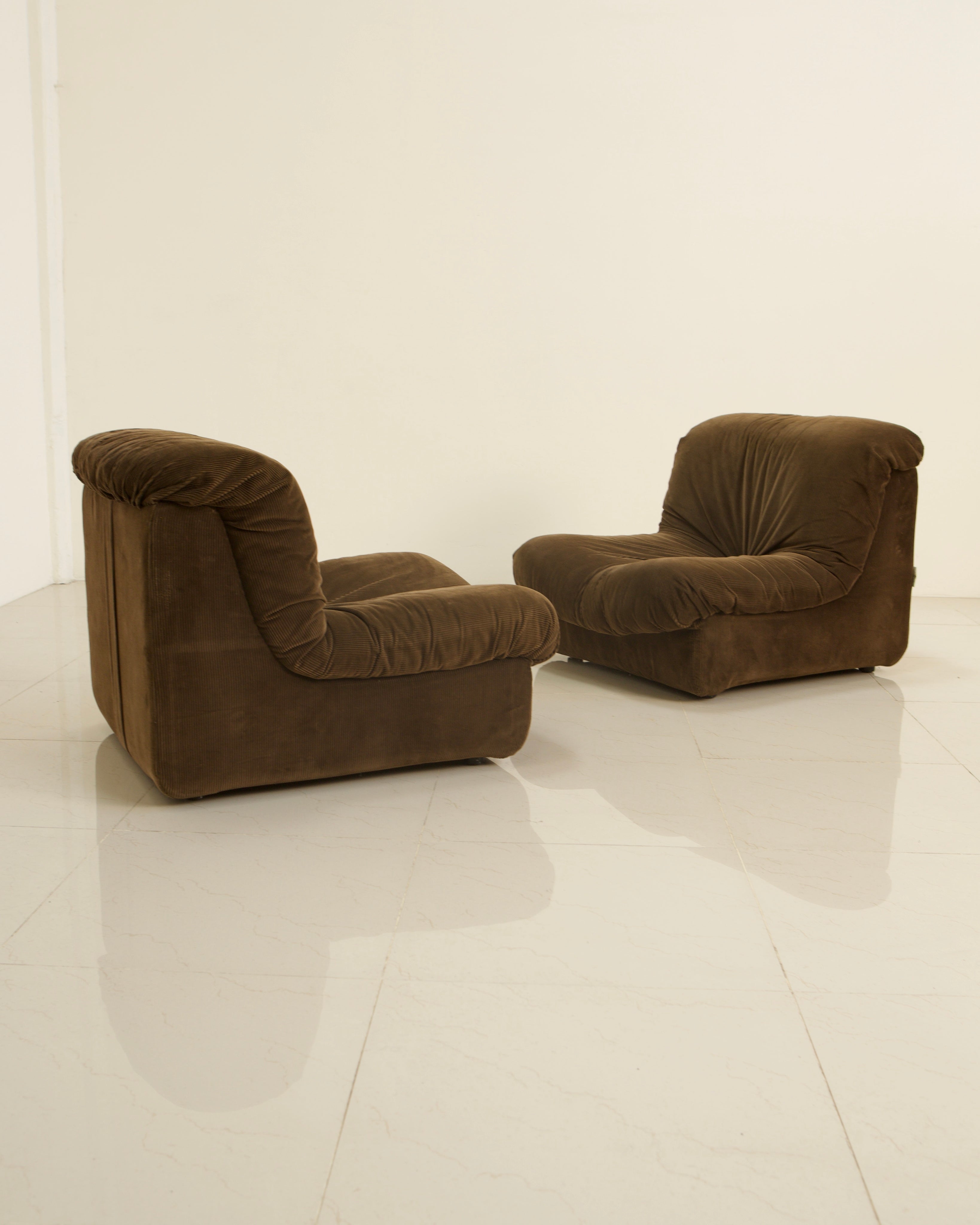 Two brown velvet modular sofa chairs by Stilgamma 1970s
