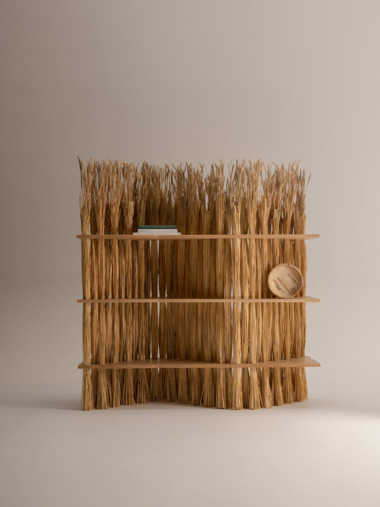 Large Amas Shelf - Ash — side angle showing natural grass texture