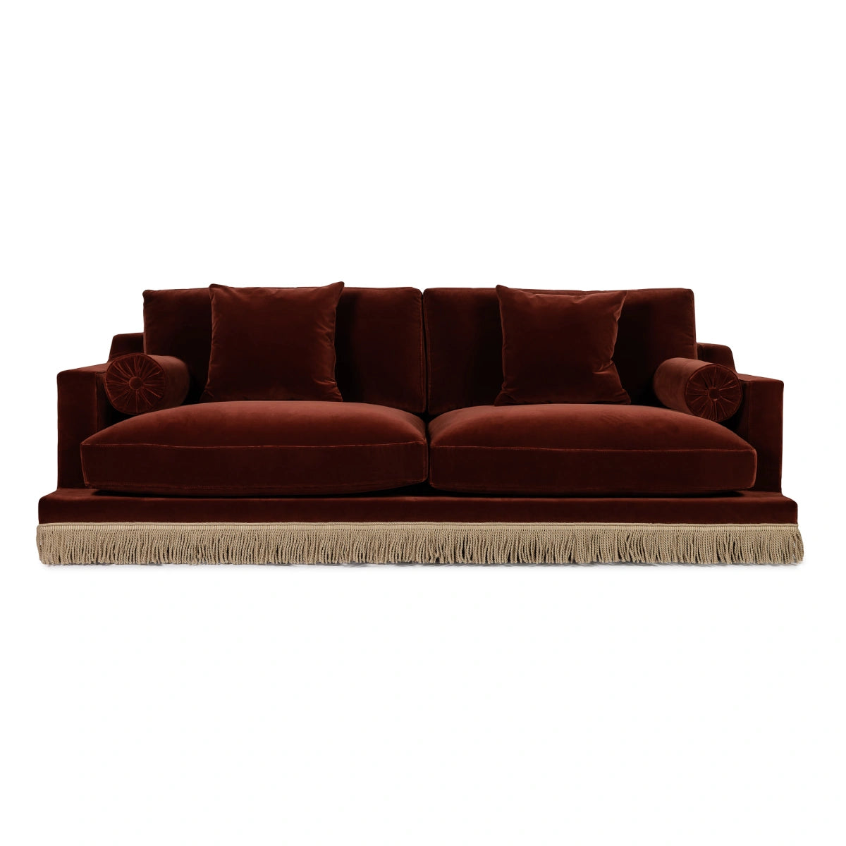 Orlando Sofa 230 cm - Velvet Sangria & Beige Houlès Fringe — side angle