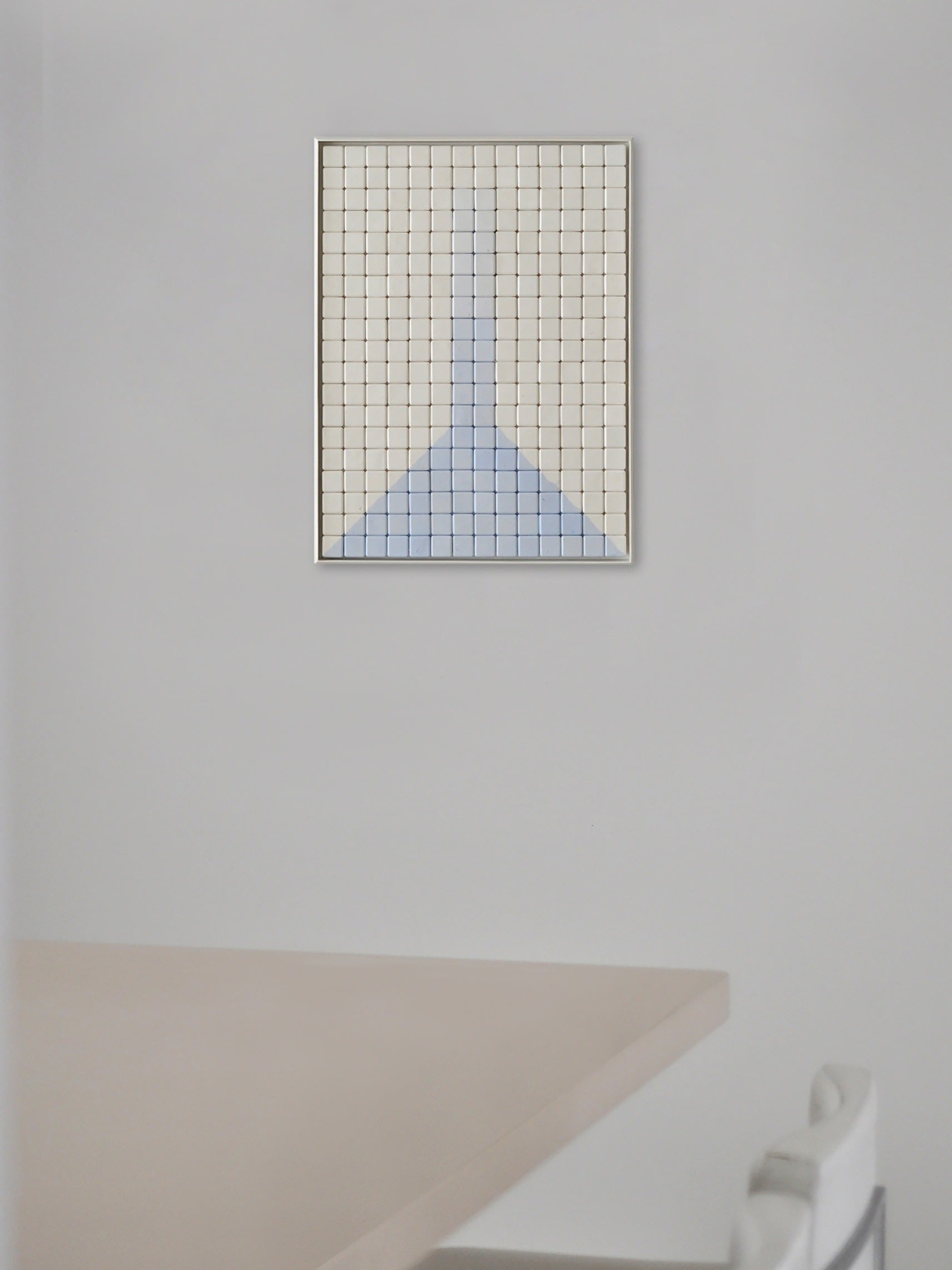 Gesso Painting No.9 - Minimalist Relief — top view of light blue and white textured artwork