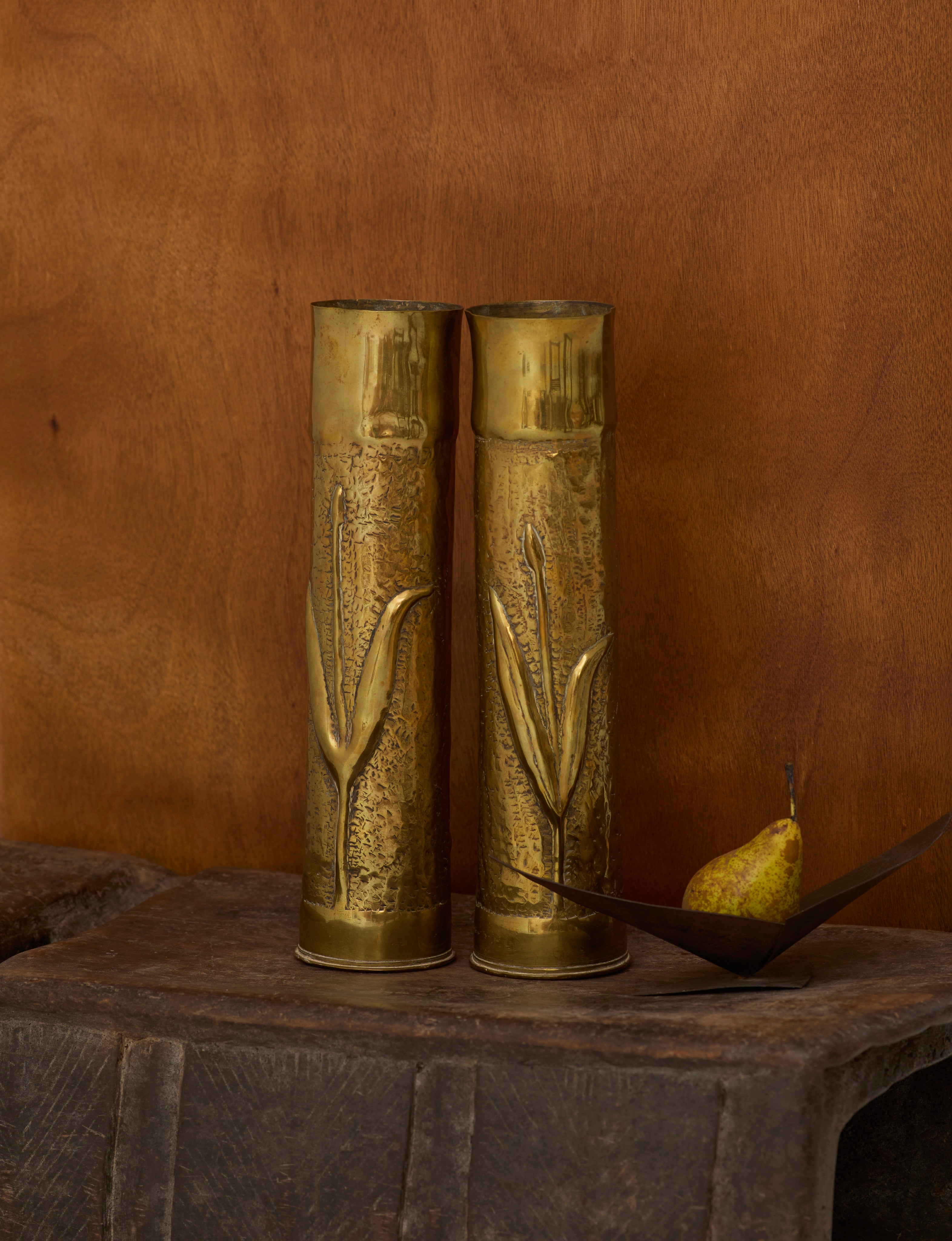 Set of 2 Vintage Vases in Metal Brass