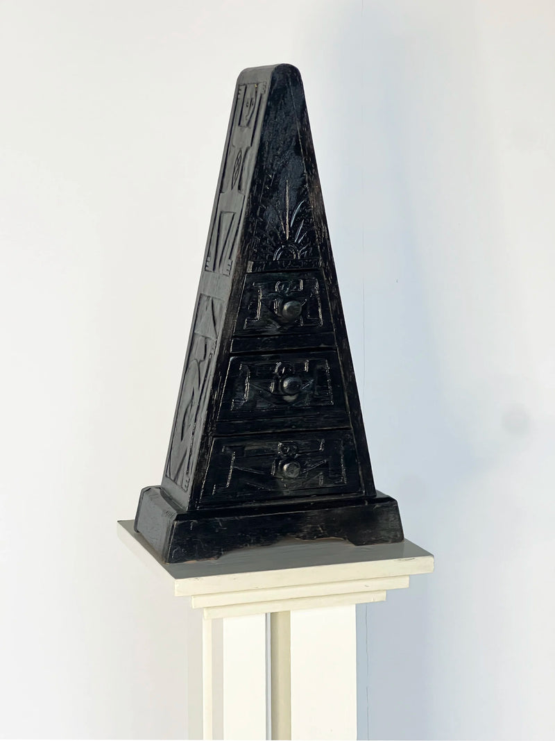 Triangle Small Chest of Carved Drawers by Porter Studio | The Oblist — black carved wood design